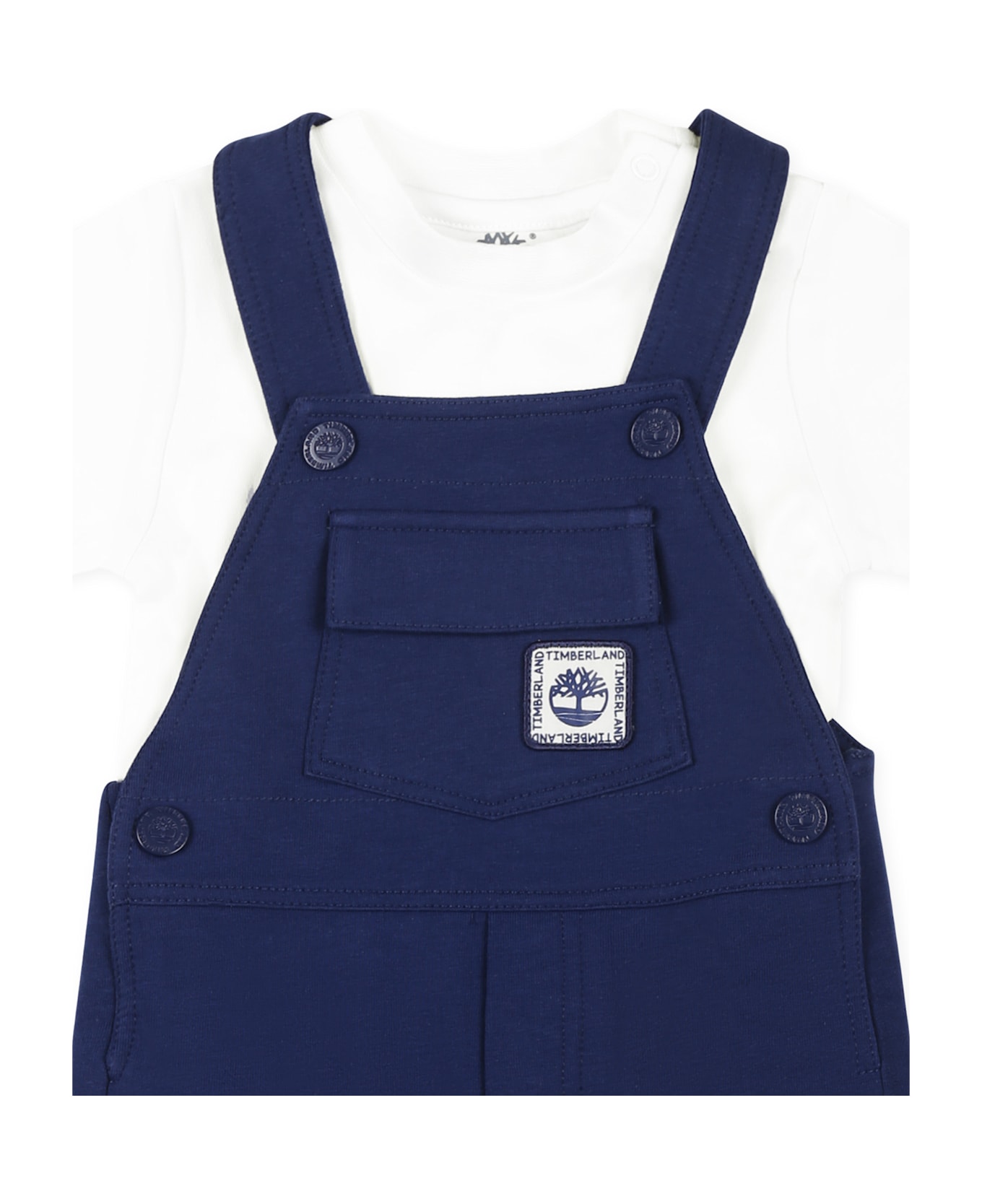 Timberland Blue Dungarees Suit For Baby Boy With Logo - Blue