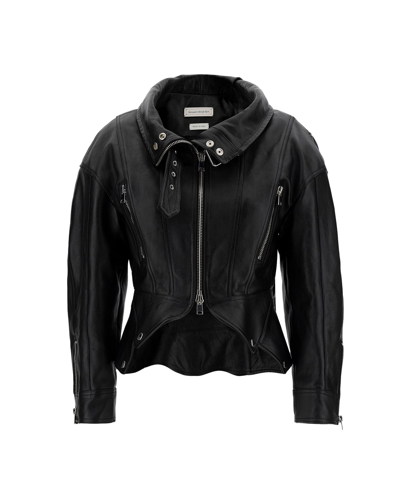 Alexander McQueen Biker Jacket With Zip And Cut-out In Smooth Leather - Black
