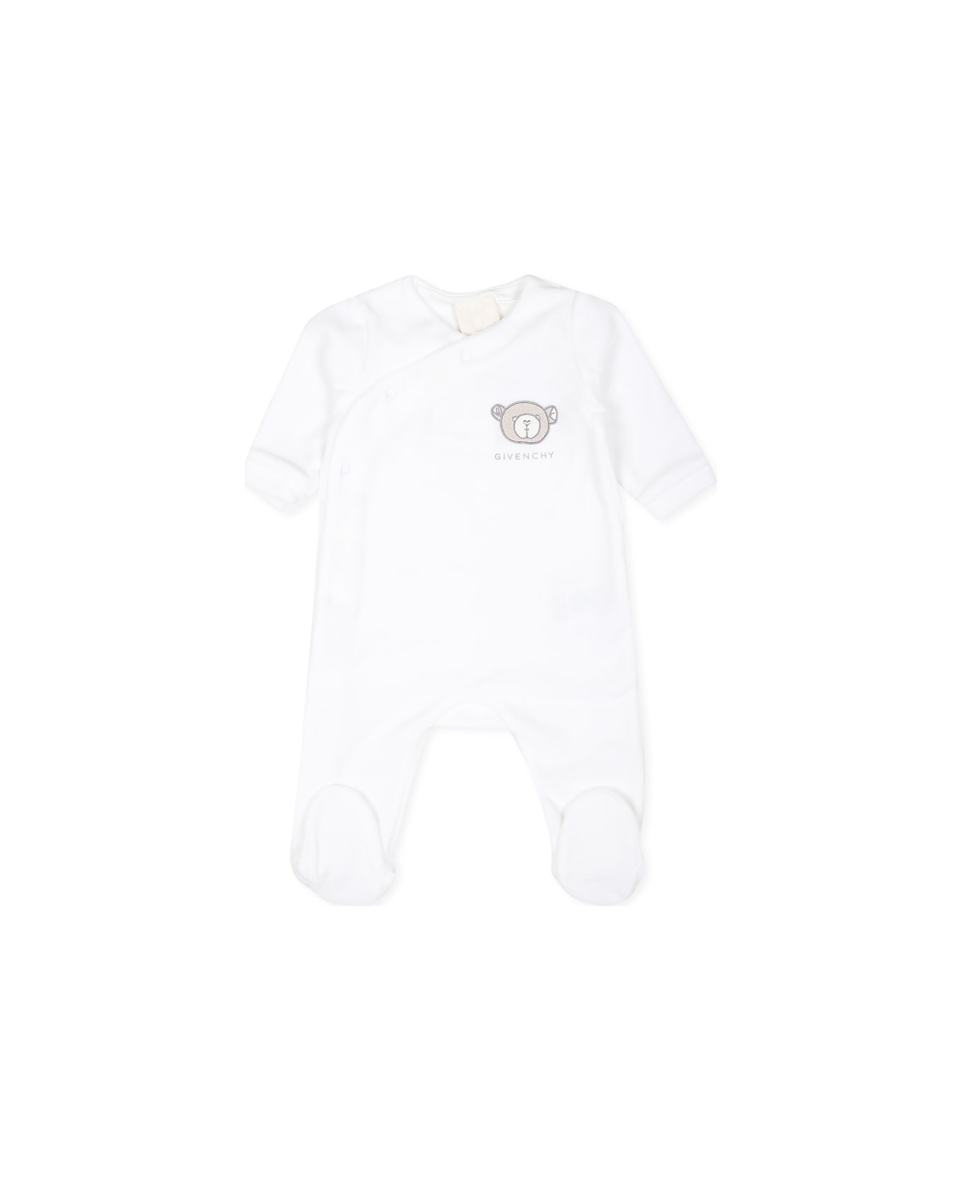 Givenchy White Babygrow Set For Babykids With Bear And Logo - White