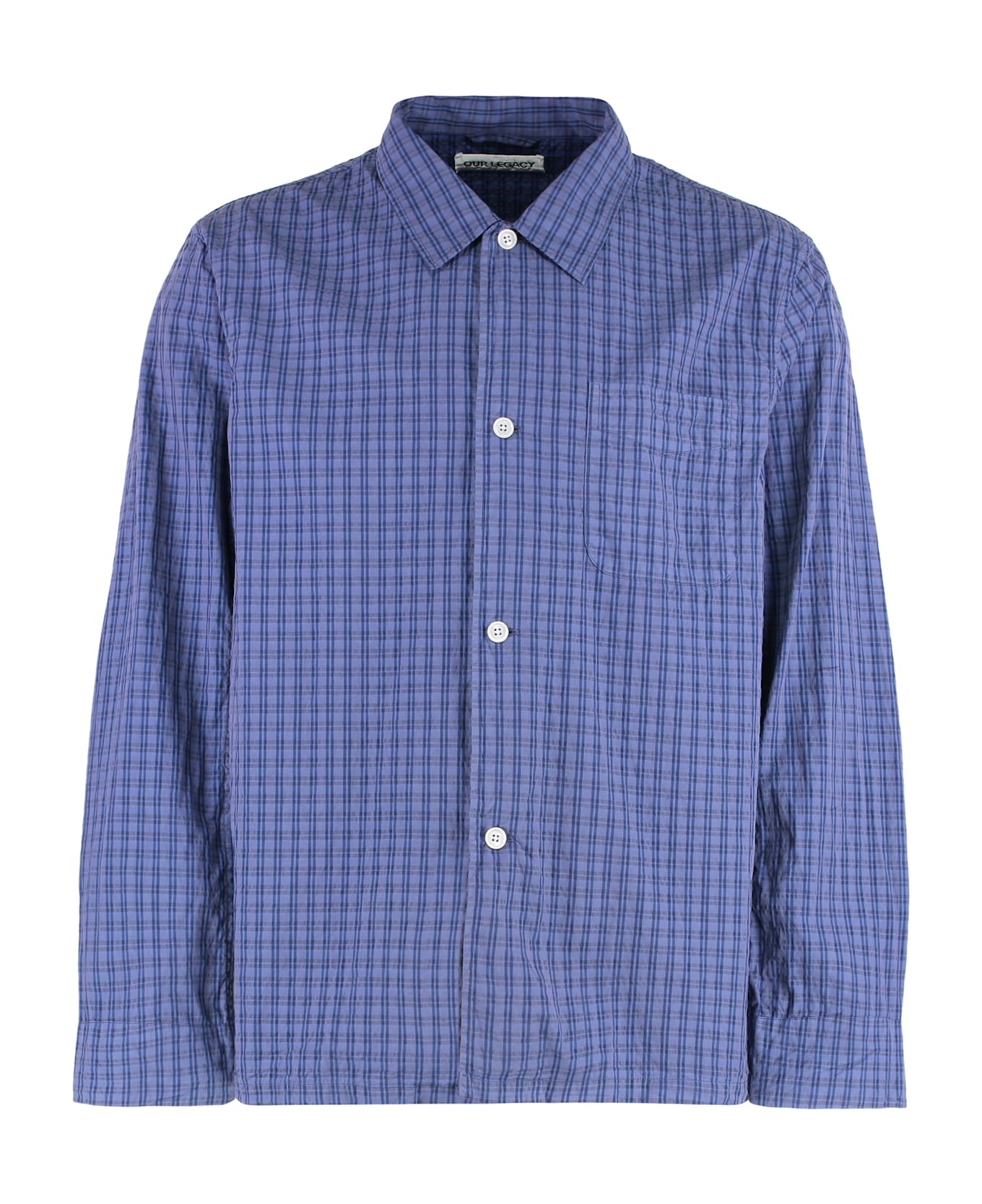 Our Legacy Box Checked Cotton Shirt - blue