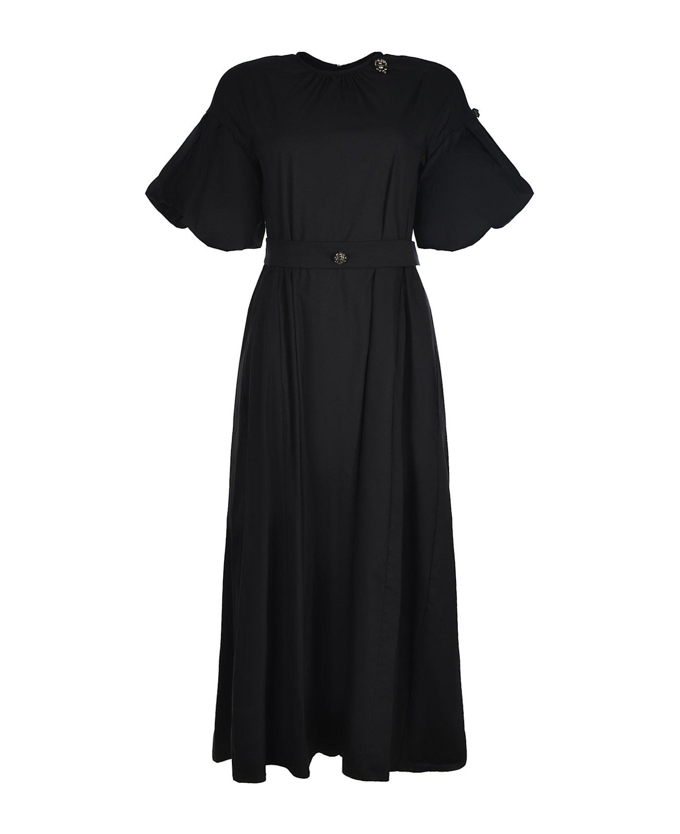 
S Max Mara Rose Crewneck Puff-sleeved Dress - BLACK