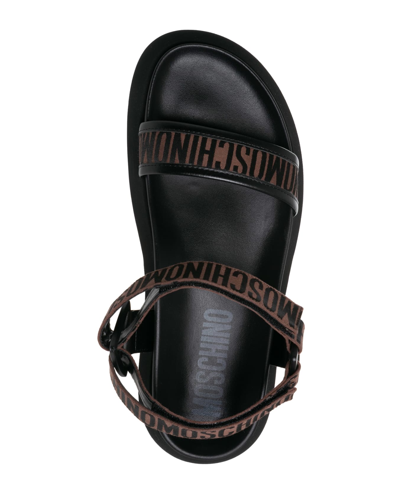 Moschino Logo Cotton Sandals - Dark Brown - Black