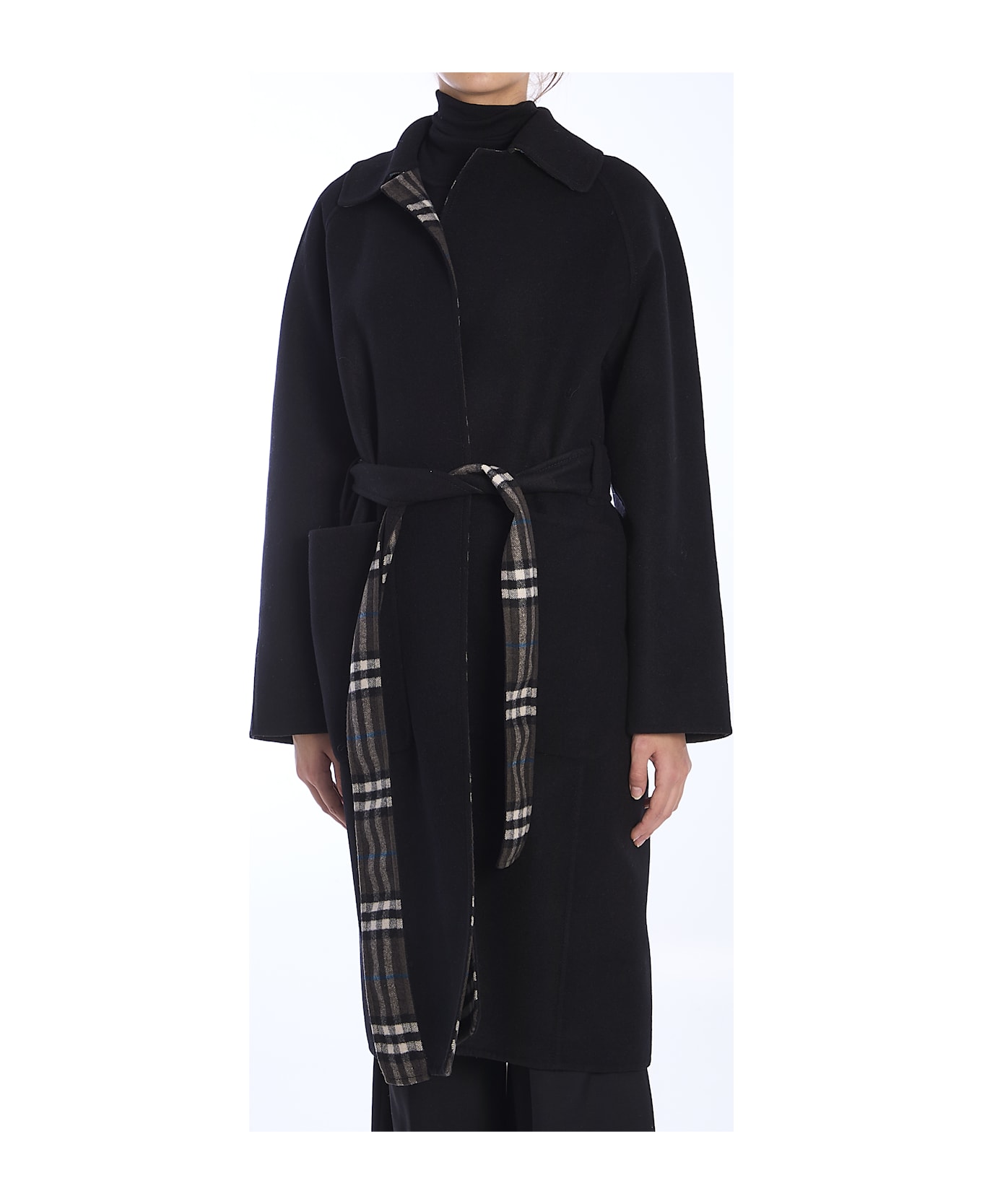 Burberry Reversible Wool Coat - BLACK コート