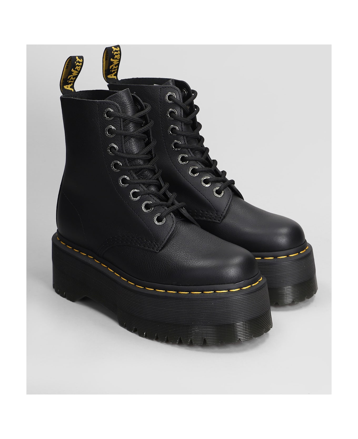 Dr. Martens 1460 Pascal Max Combat Boots In Black Leather - Black
