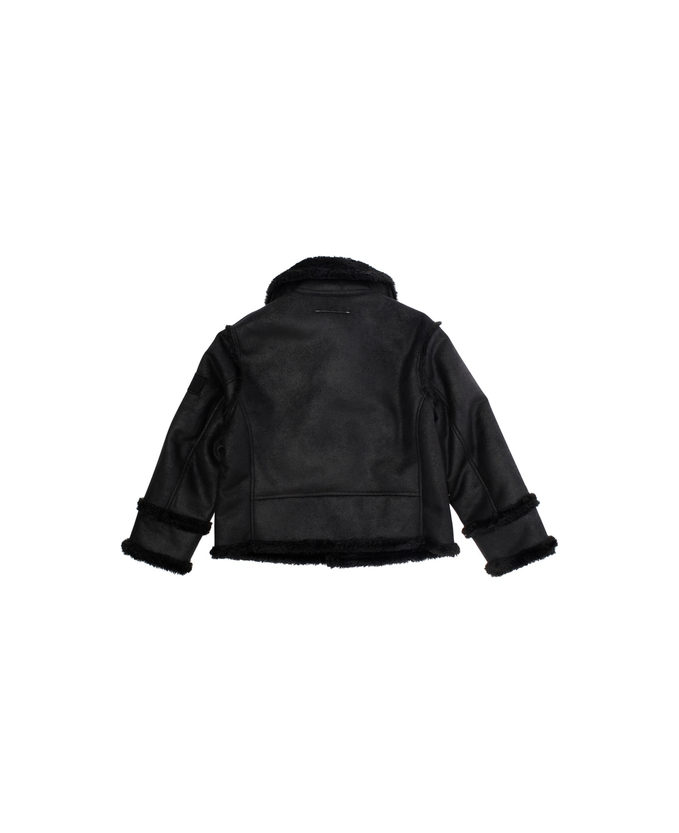 MM6 Maison Margiela Black Jacket With Ecofur Collar And Logo Patch On The Sleeve In Tech Fabric Girl - Black