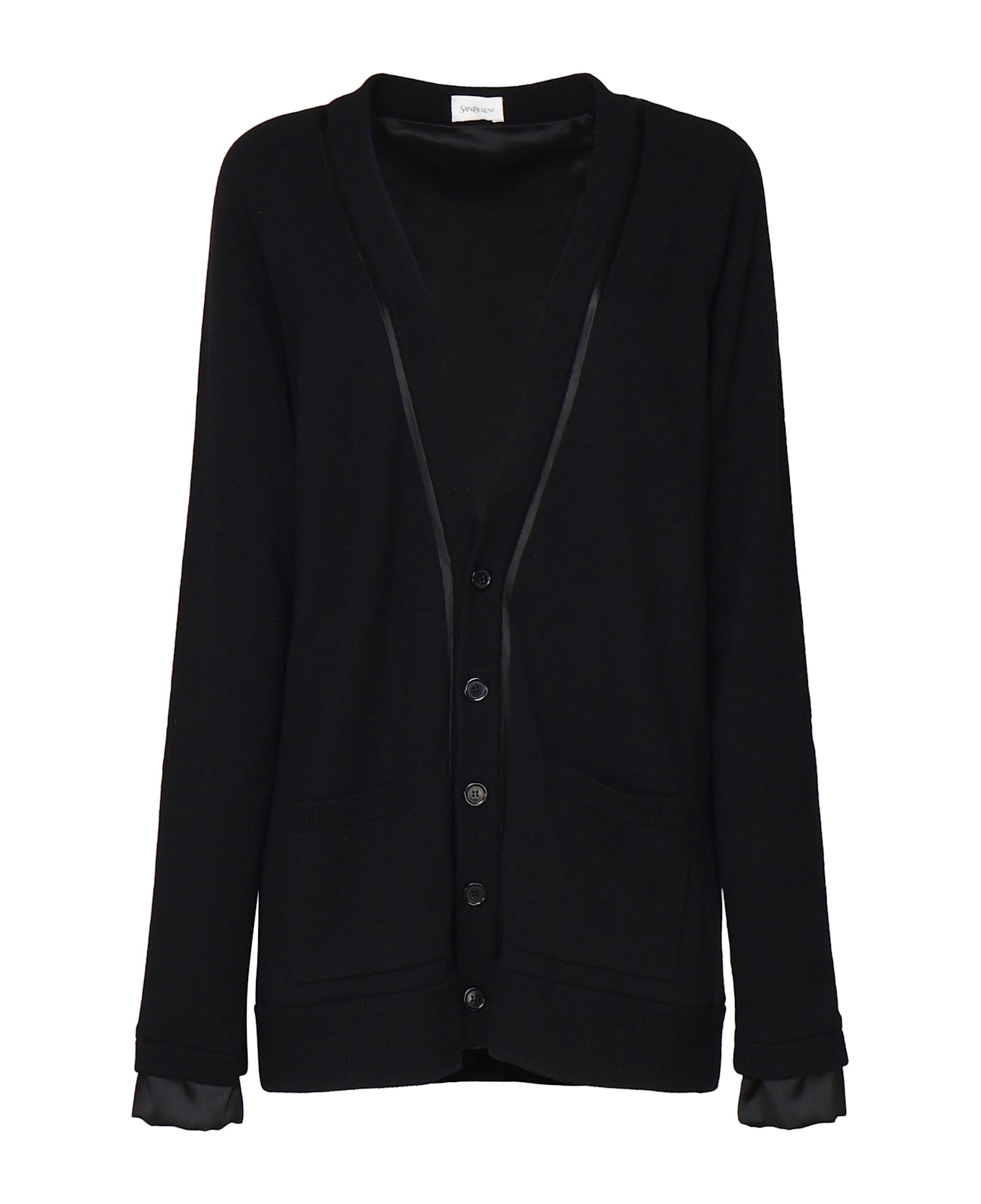 Saint Laurent Long Cardigan In Pure Wool - Black