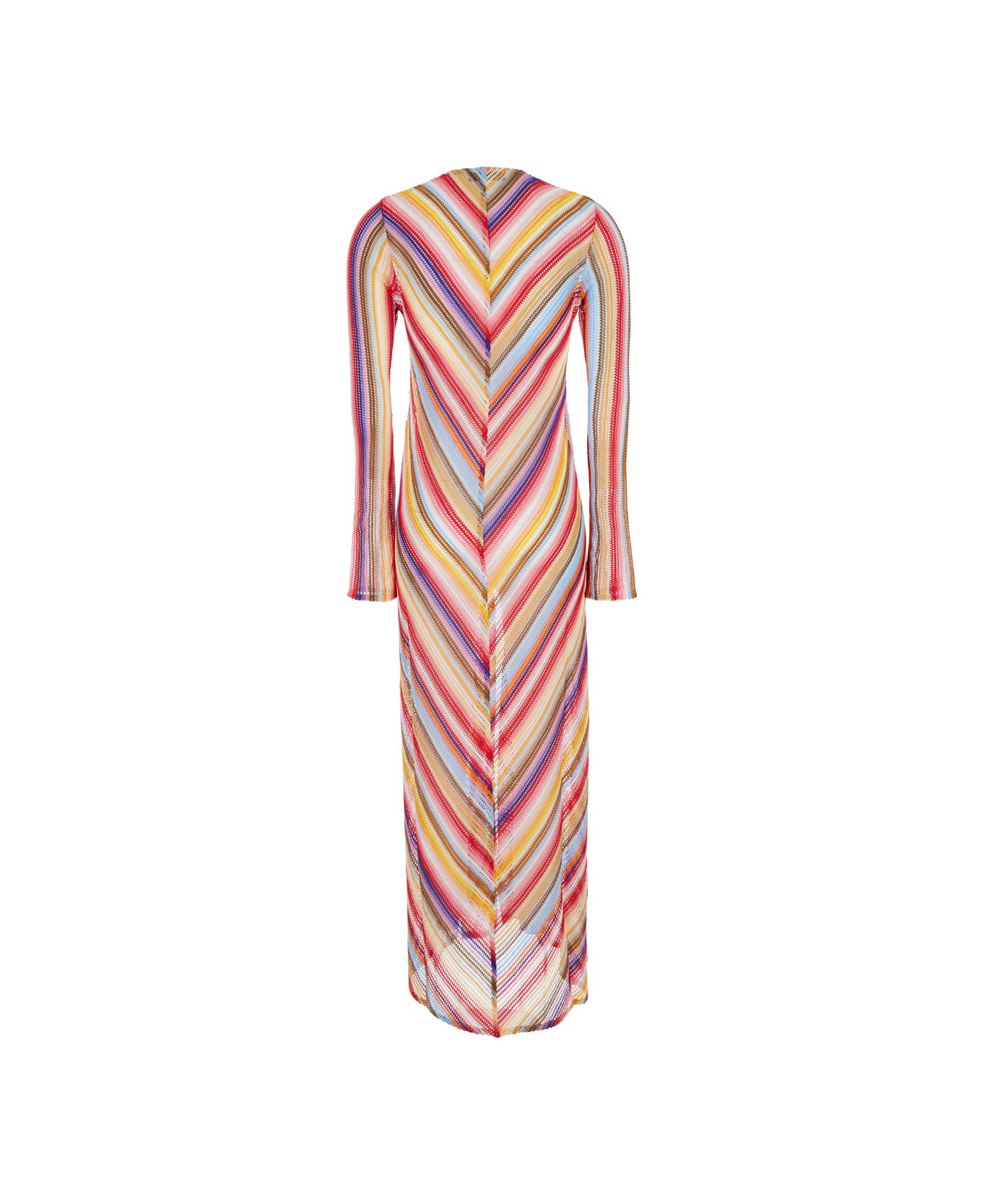 Missoni Multicolor Long Beach Robe With Zigzag Motif In Crochet Woman - Multicolor ニットウェア