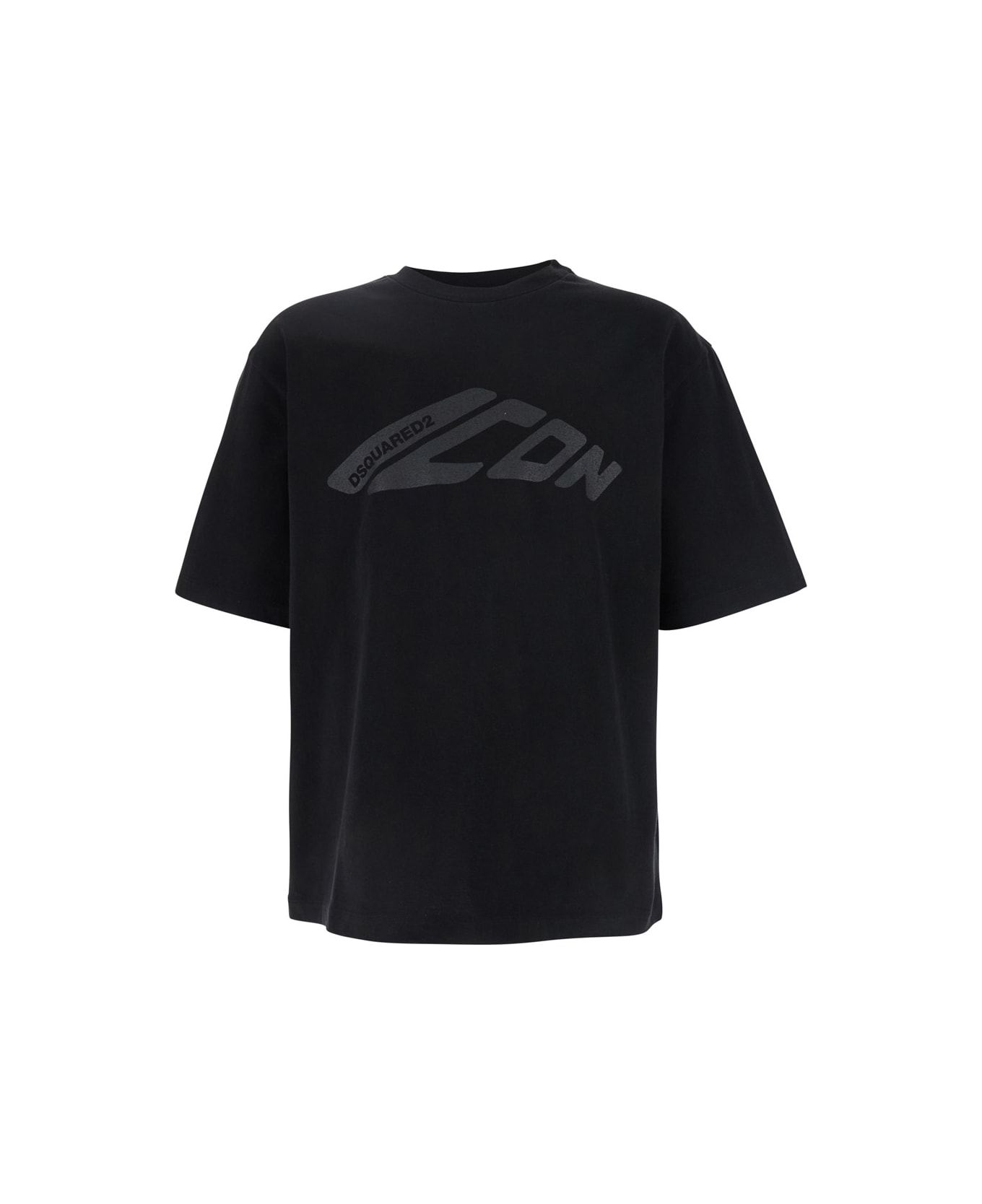 Dsquared2 Black Crewneck T-shirt With Icon Logo Printed On The Front In Cotton Man - Black