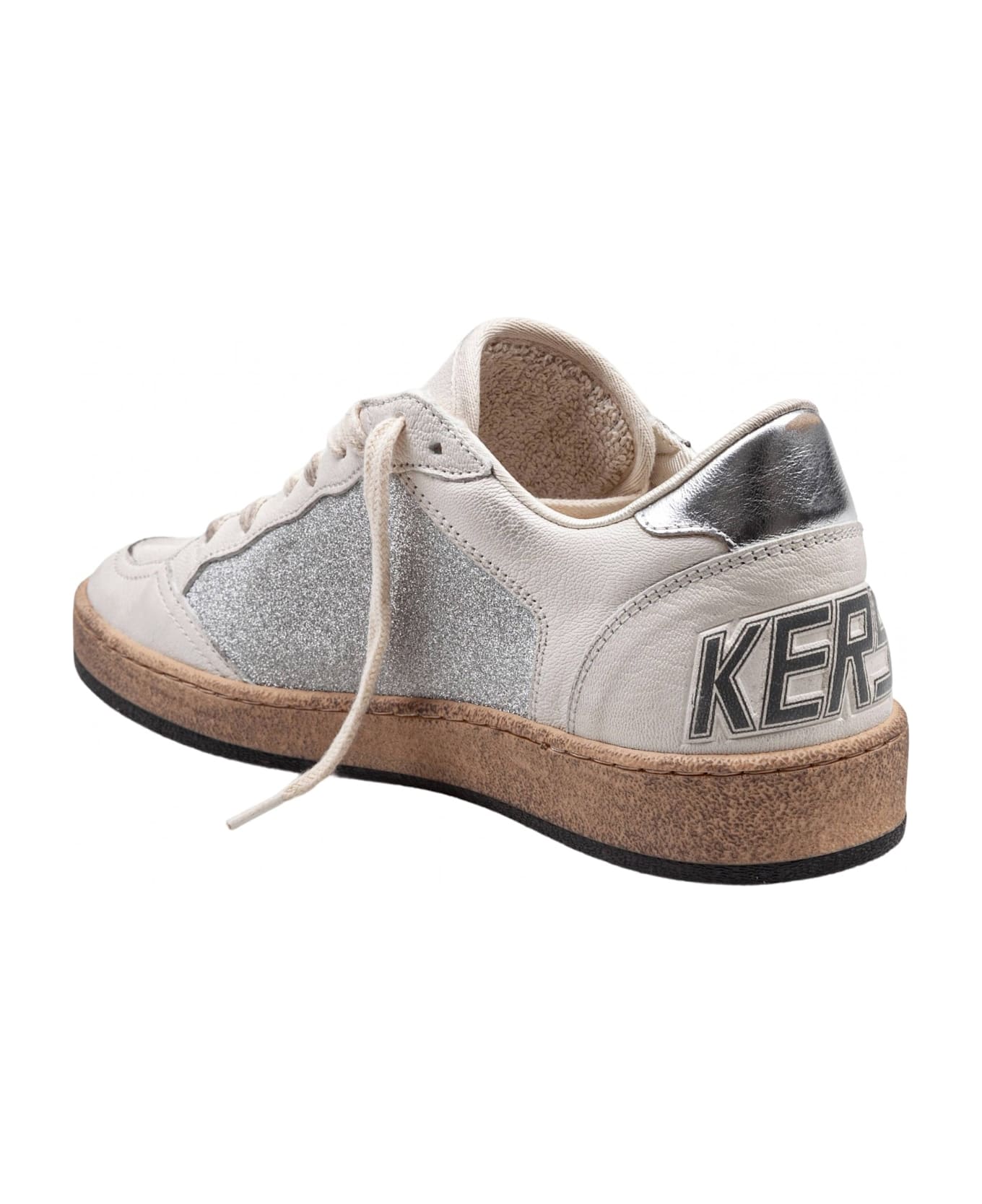 Golden Goose Ballstar In Nappa And Glitter Natural And Silver Color - NATURAL/SILVER