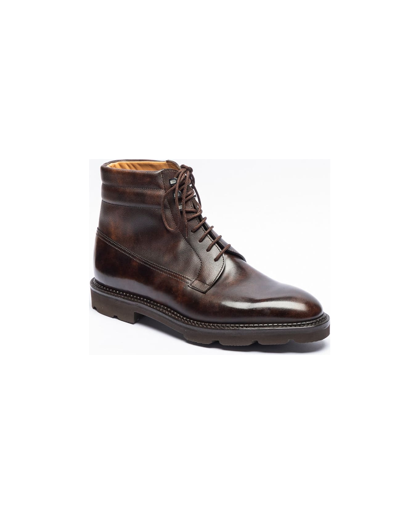 John Lobb Alder Pd Dark Brown Museum Caviar Calf Derby Boot - Marrone