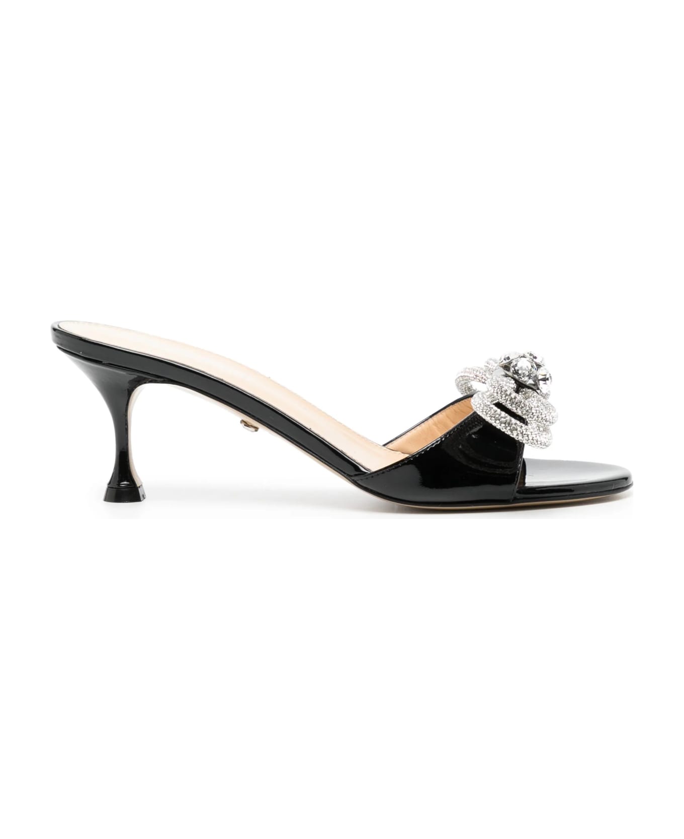 Mach & Mach 65 Double Bow Patent Leather Mules In Black - Black