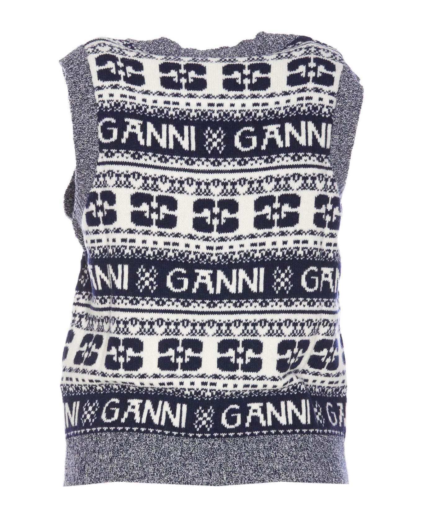 Ganni Logo Wool Mix Vest - Blue