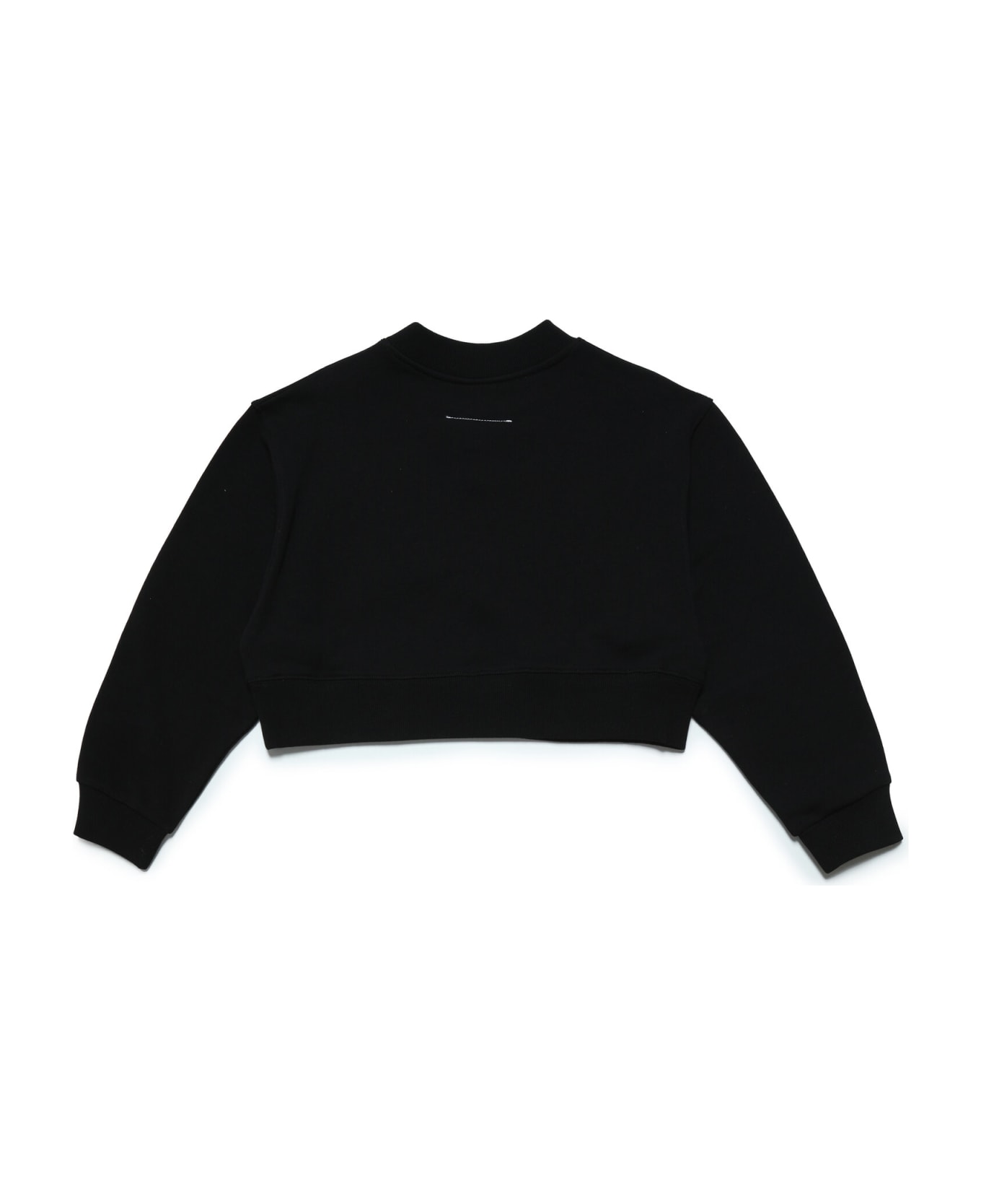 Maison Margiela Mm6s64u Sweat-shirt Maison Margiela Cotton Ccrew-neck Cropped Sweatshirt With Rhinestone Logo - BLACK