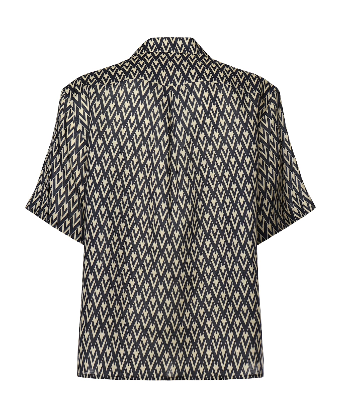 Valentino Bowling Shirt In Cotton Poplin With All Over Toute La V Print - Black
