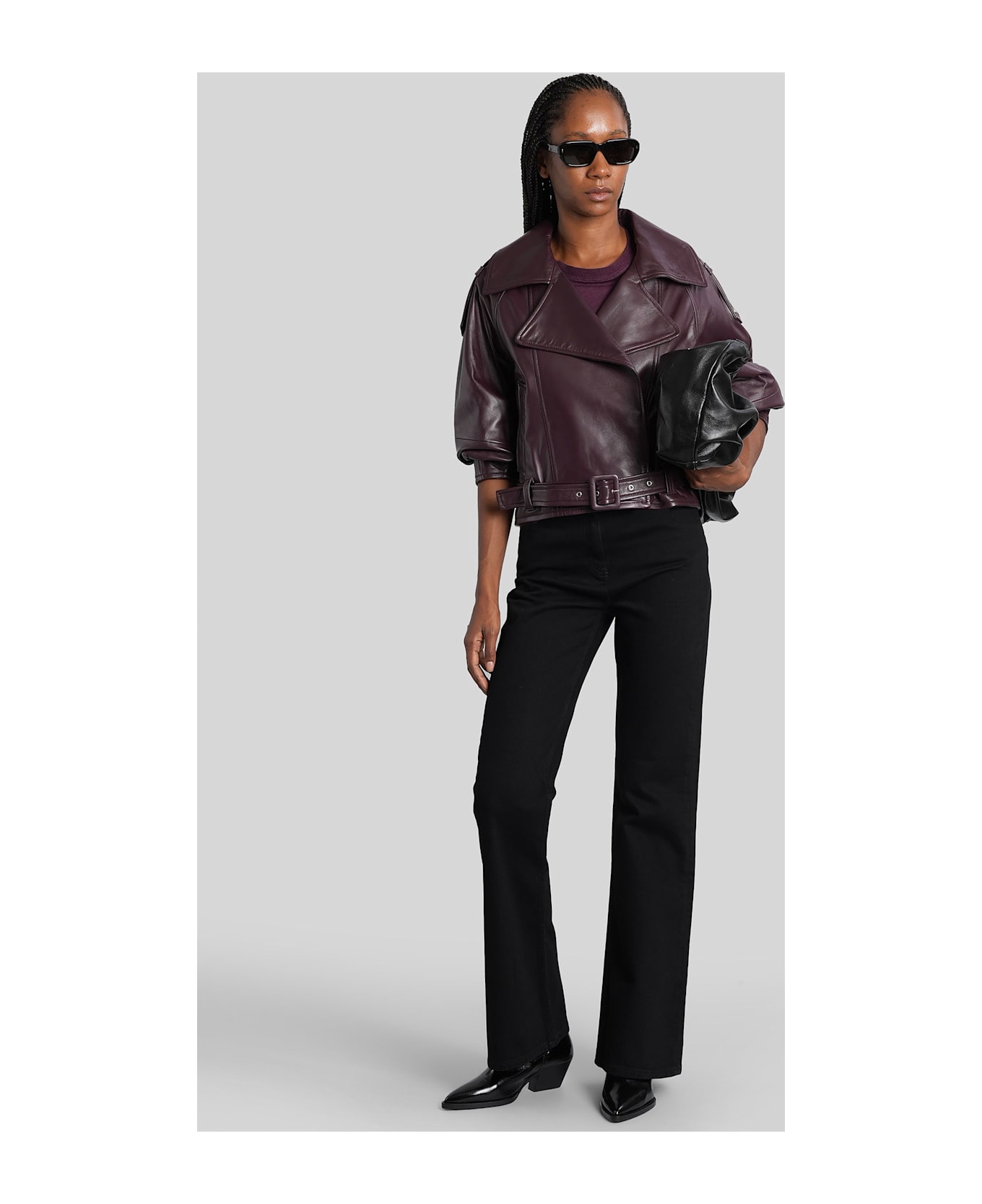 IRO Yuria Biker Jacket In Bordeaux Leather - bordeaux