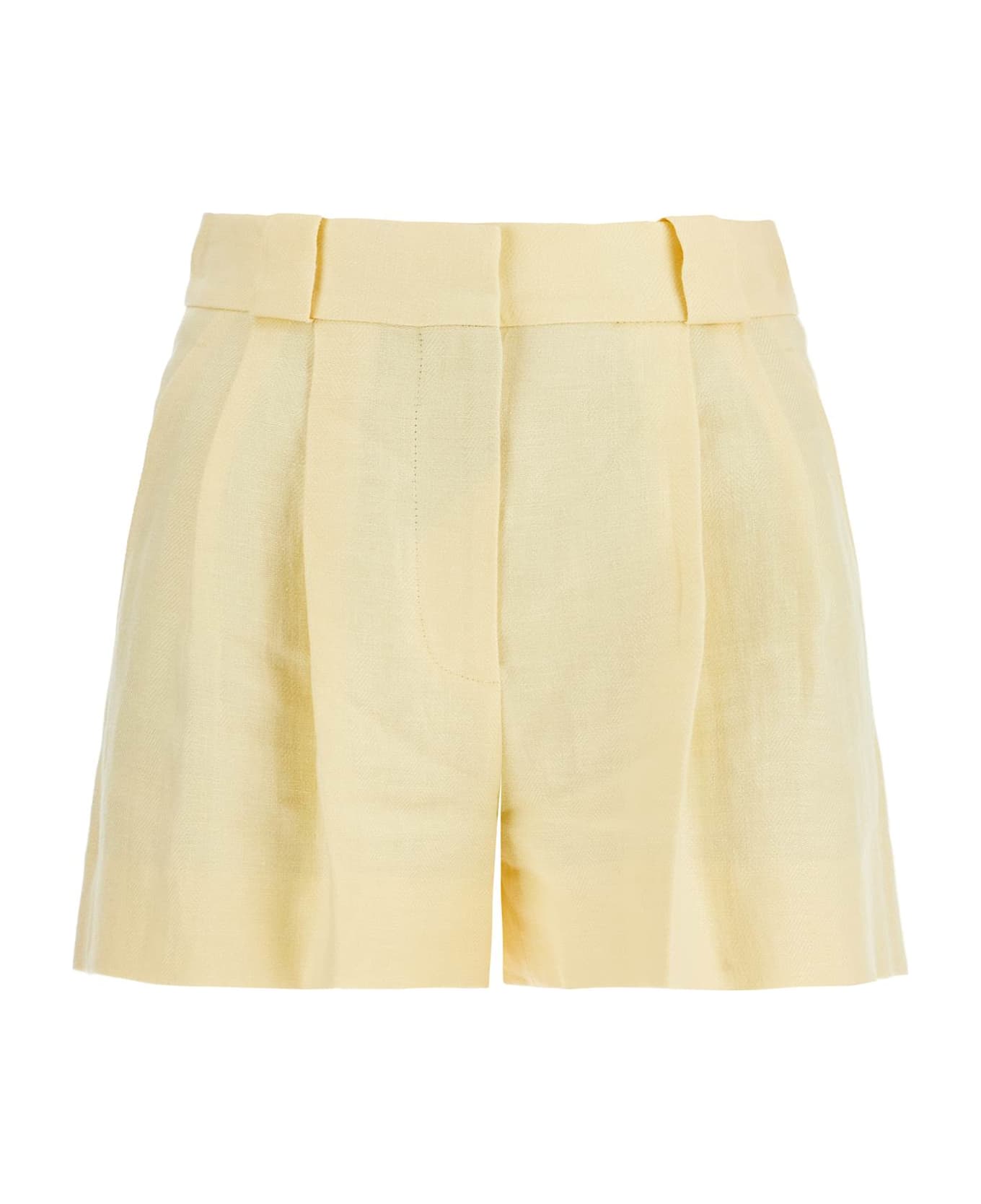 Blazé Milano Light Yellow High-waisted Linen Shorts - Butter
