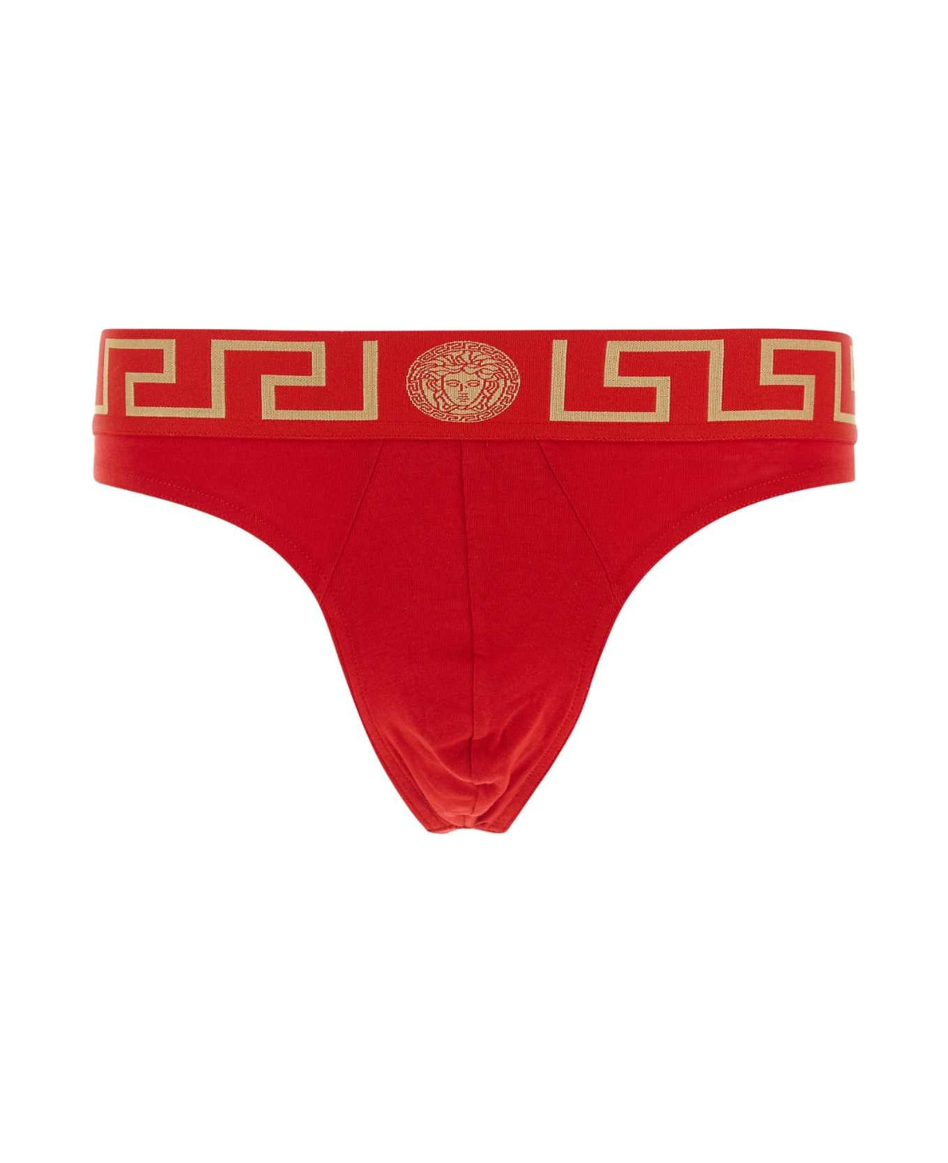 Versace Red Stretch Cotton Thong - REDGOLD