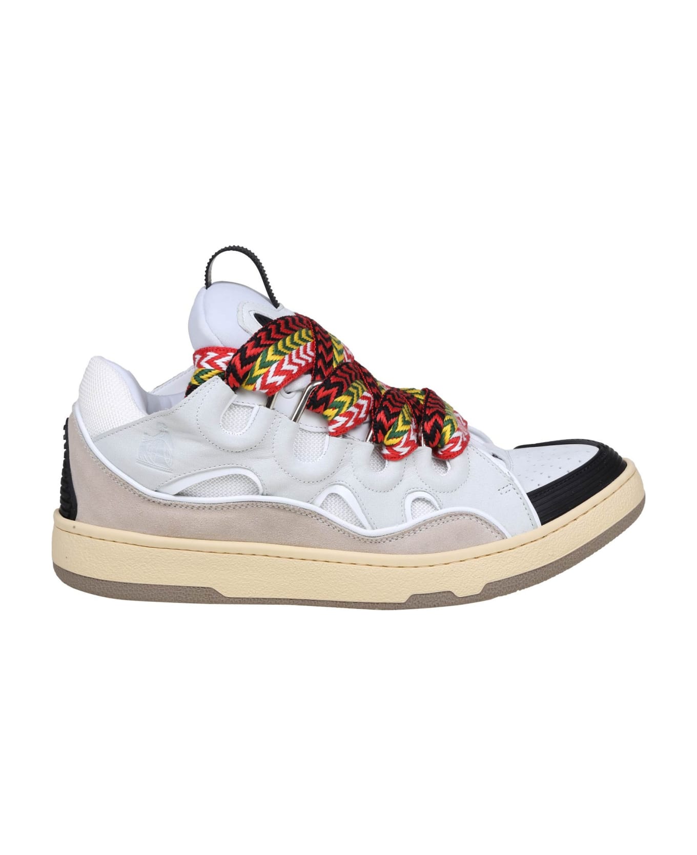 Lanvin Curb Sneakers In Leather And Suede With Multicolor Laces - White