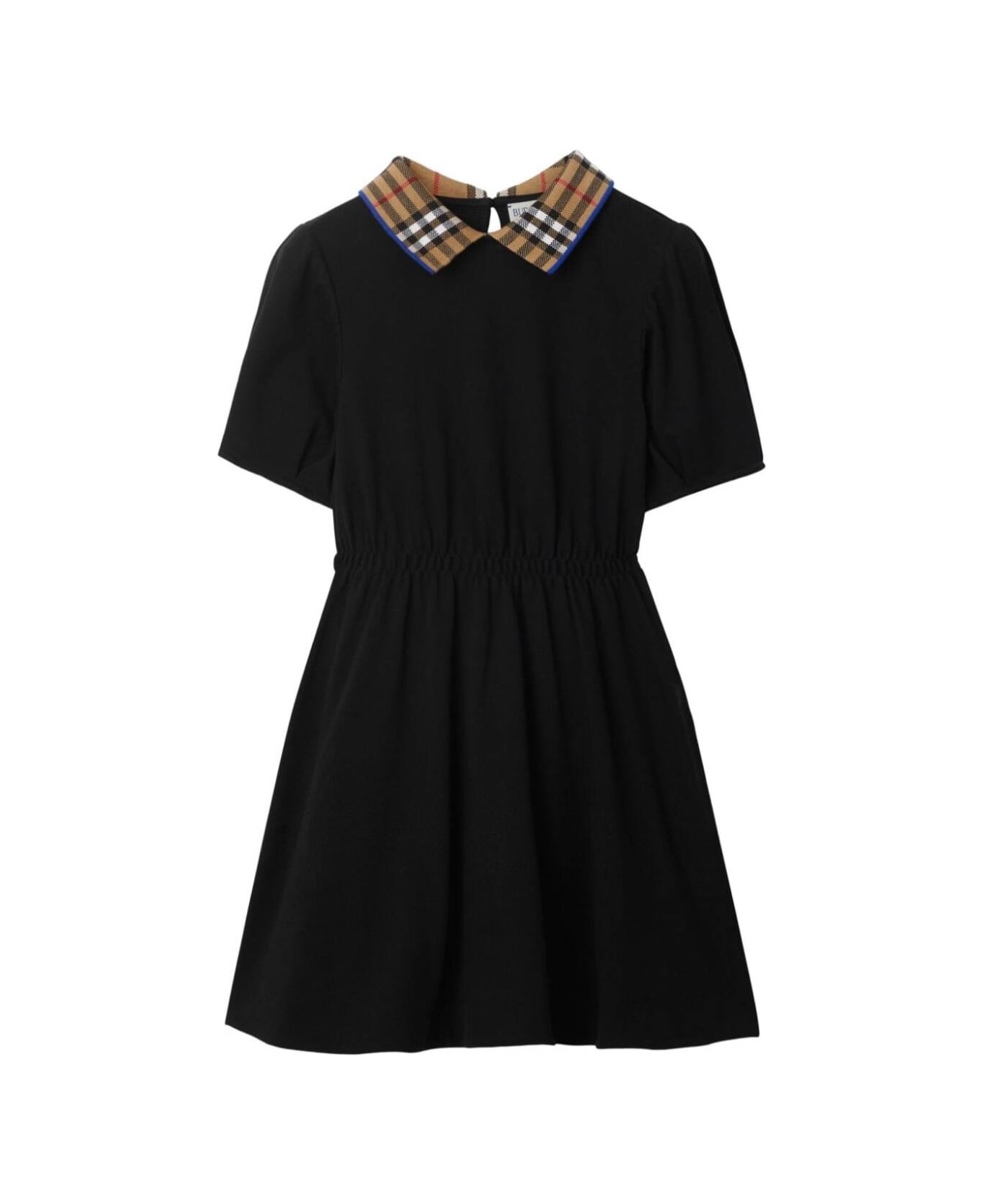 Burberry Black Dress With Check Collar In Cotton Girl - Black