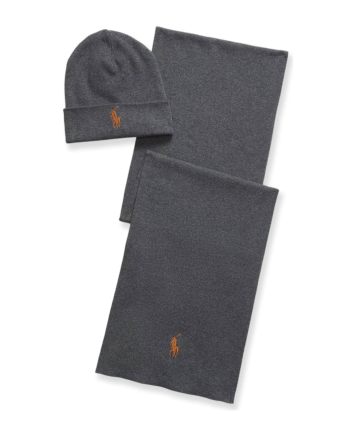 Polo Ralph Lauren Cotton Hat And Scarf Set - IRON GREY HEATHER
