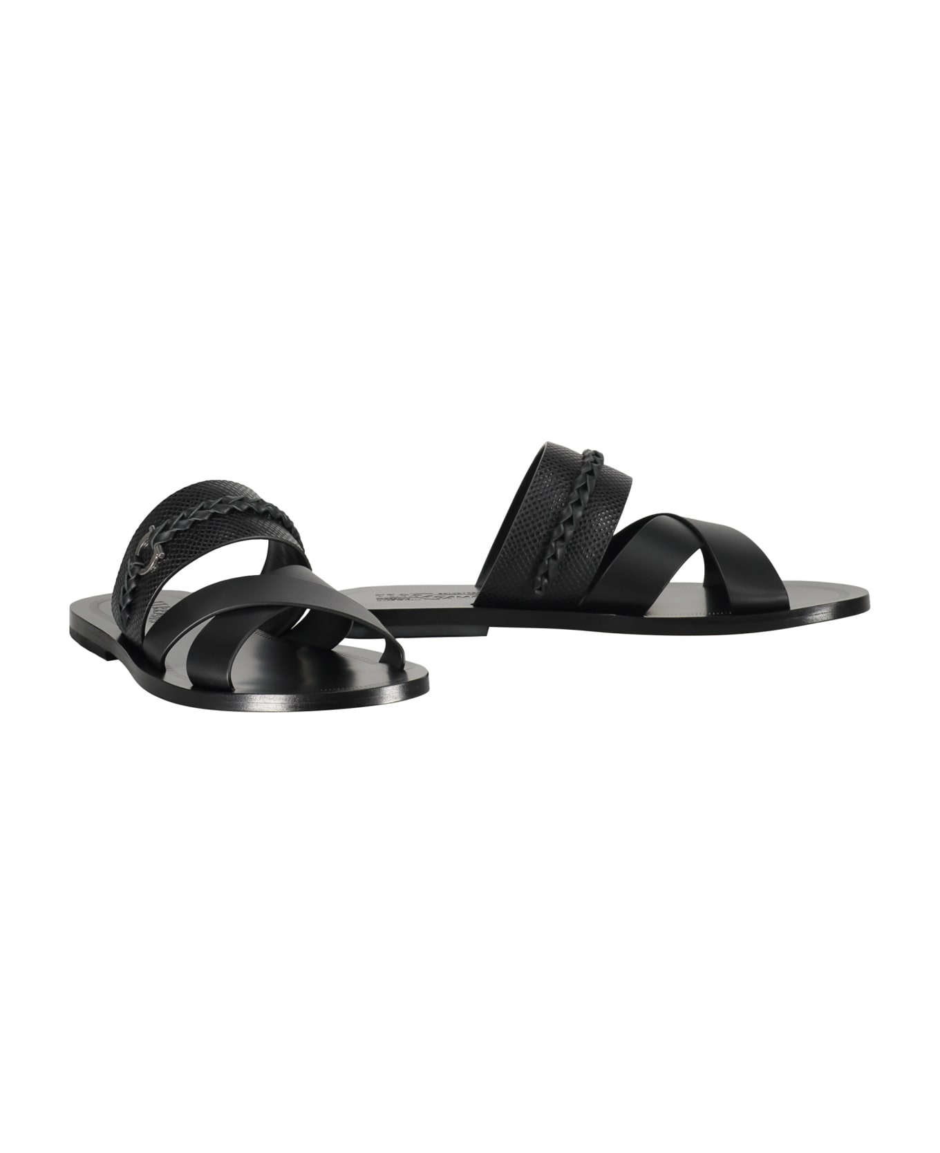 Ferragamo Leather Slides - black
