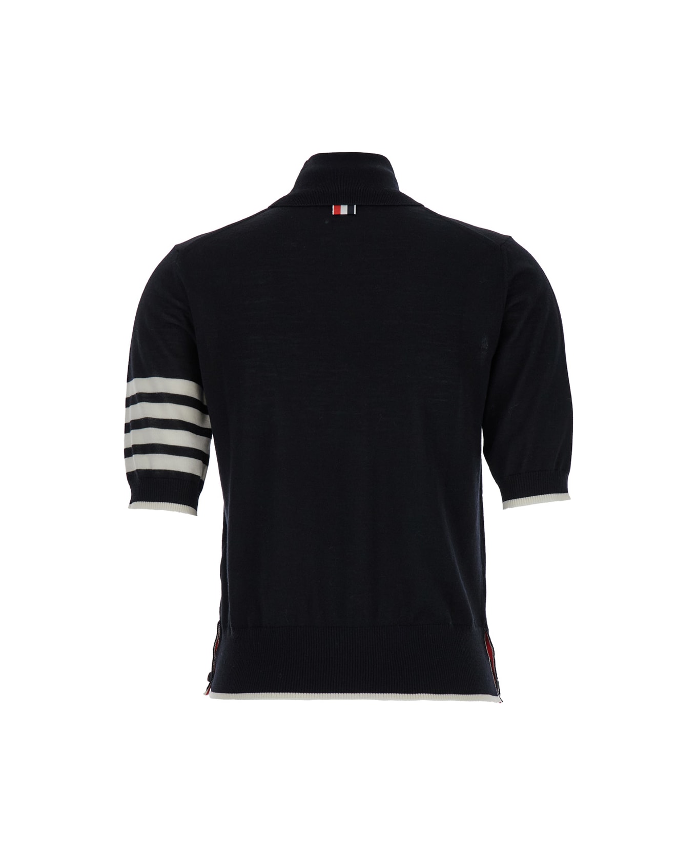 Thom Browne Black Short Sleeve Sweater With 4-bar Detail In Wool Woman - Black