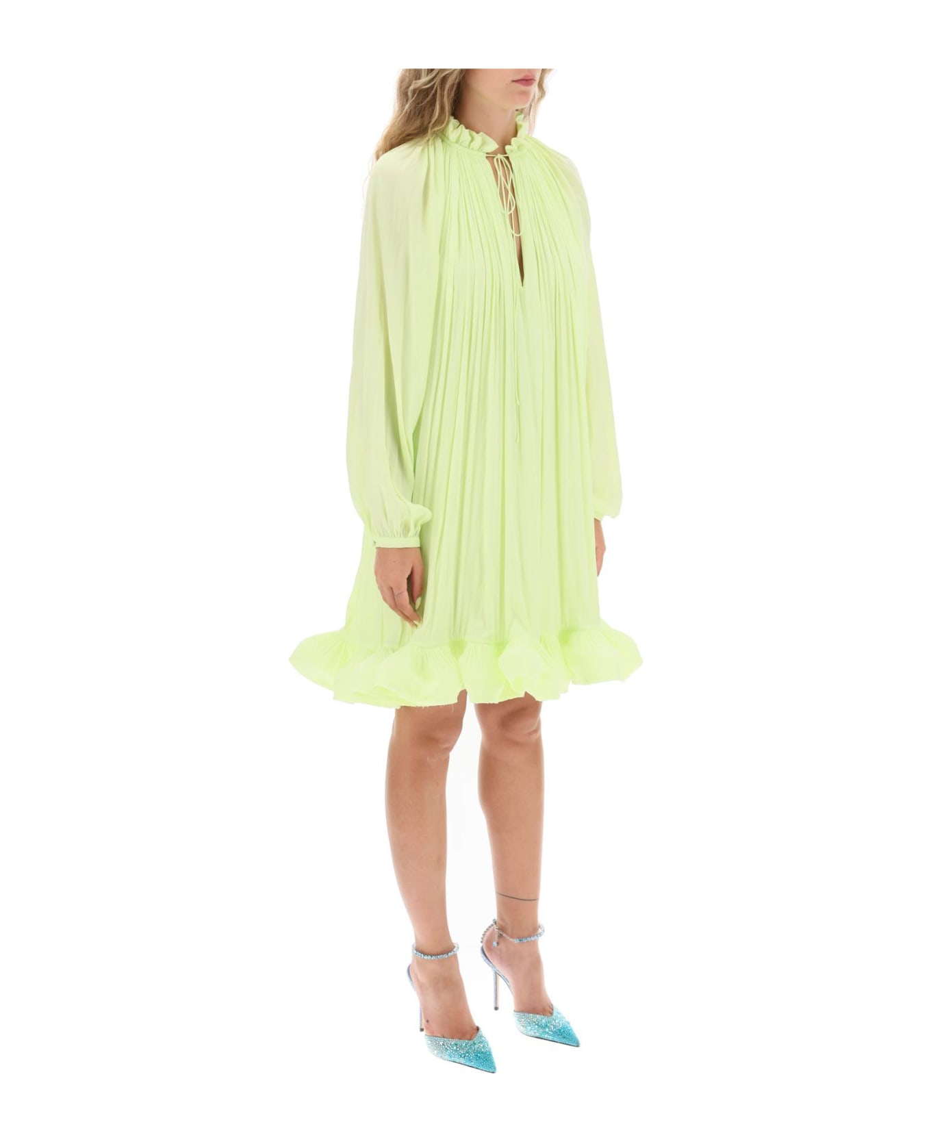 Lanvin Short Ruffled Dress In Charmeuse - LEMON (Green)