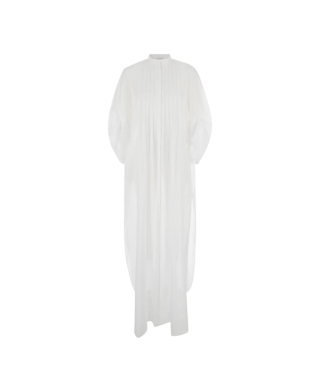 Alberta Ferretti White Chemisier Long Dress With Pleats In Cotton Man - White