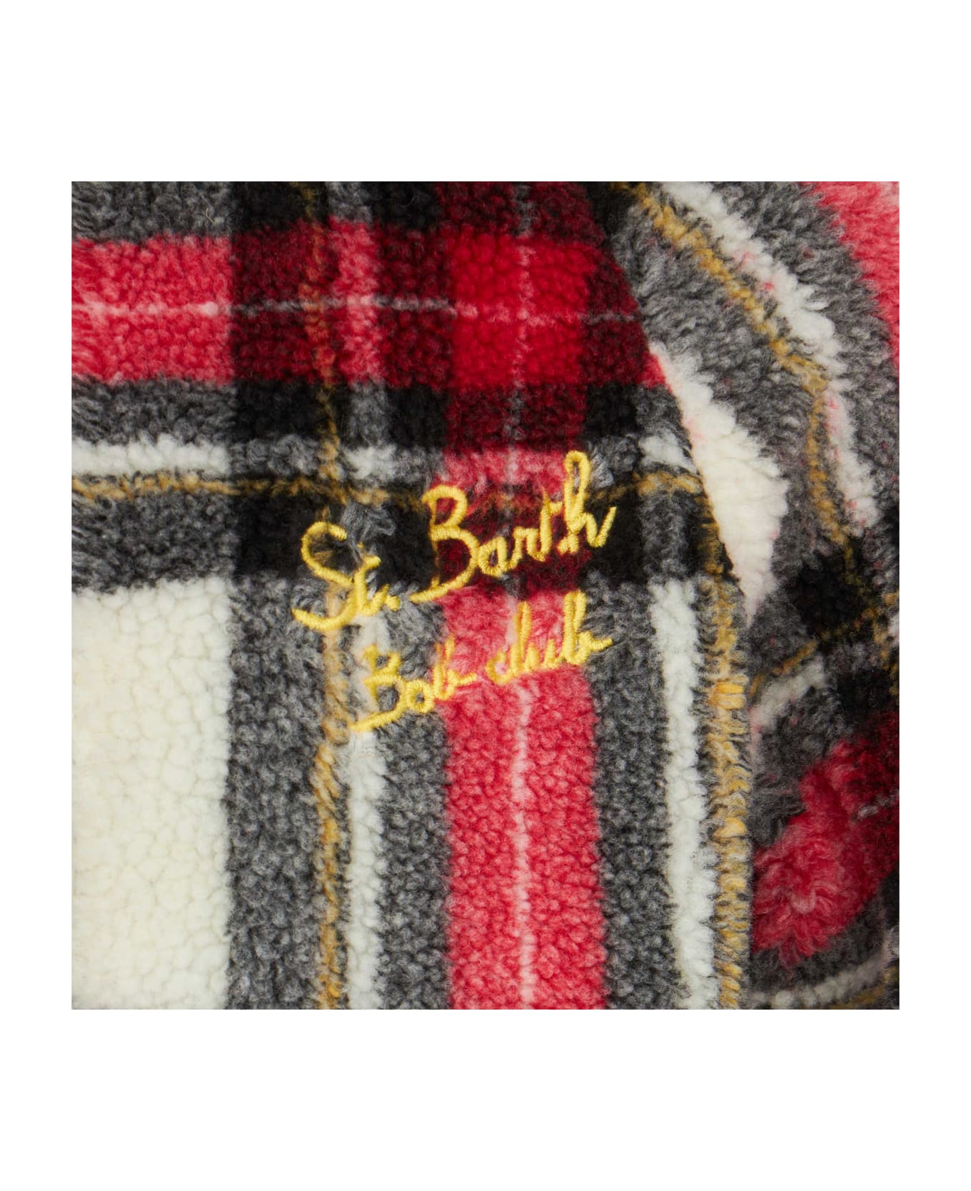MC2 Saint Barth Kids Tartan Sherpa Jacket With St. Barth Bob Club Embroidery - WHITE