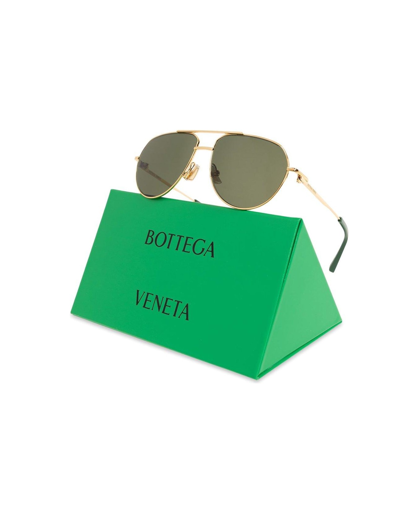 Bottega Veneta Eyewear Split Rectangular Sunglasses - Gold Green サングラス