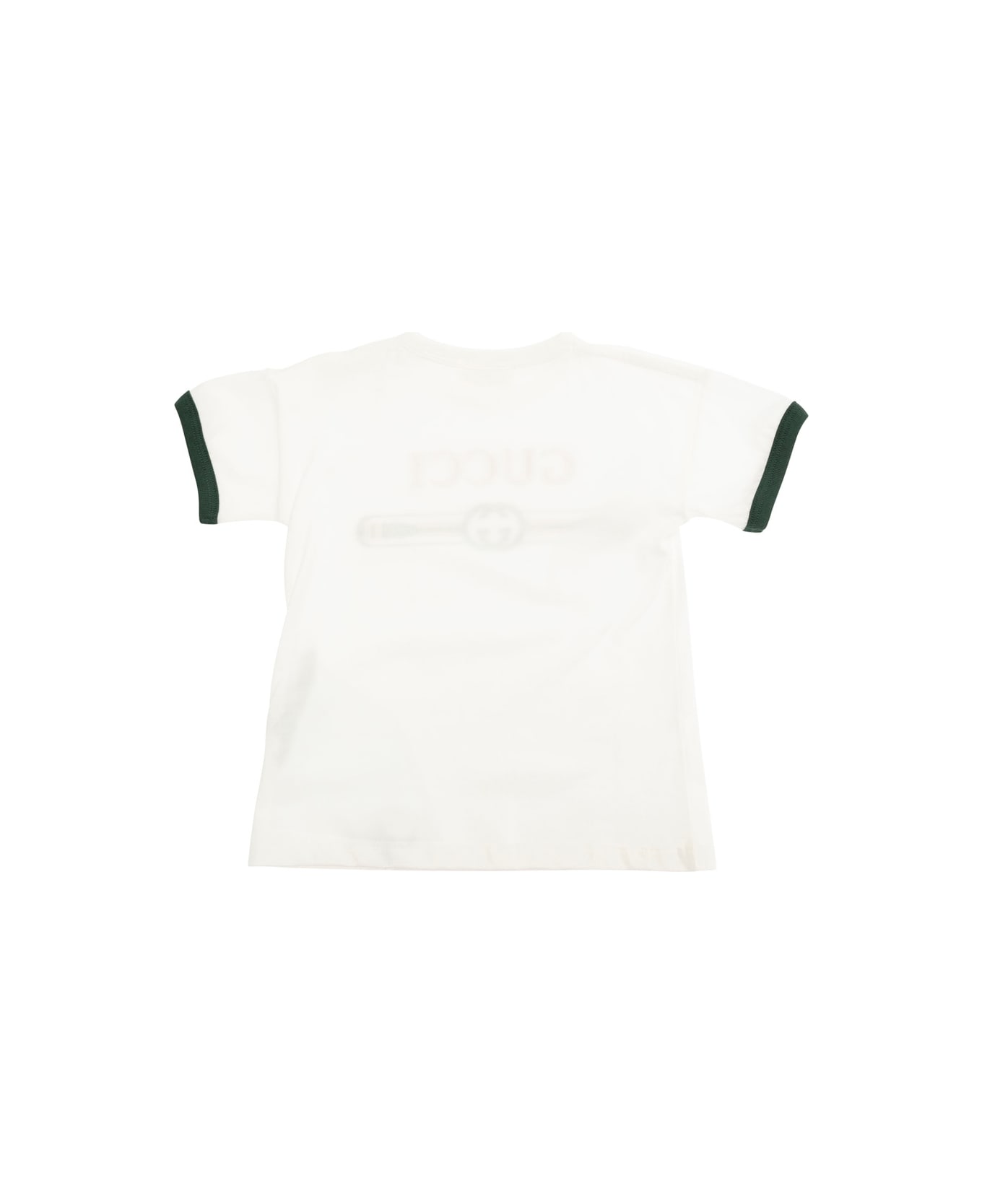 Gucci White Crewneck T-shirt With Logo On The Front In Cotton Baby - White