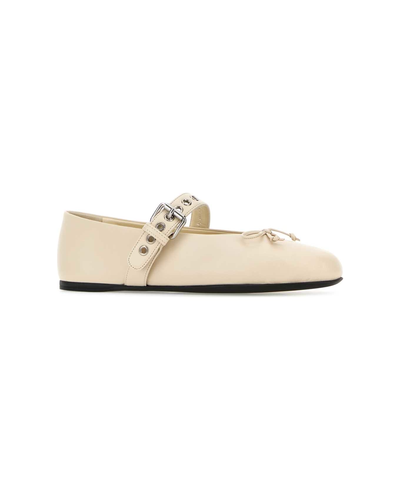Miu Miu Ivory Leather Ballerinas - AVORIO