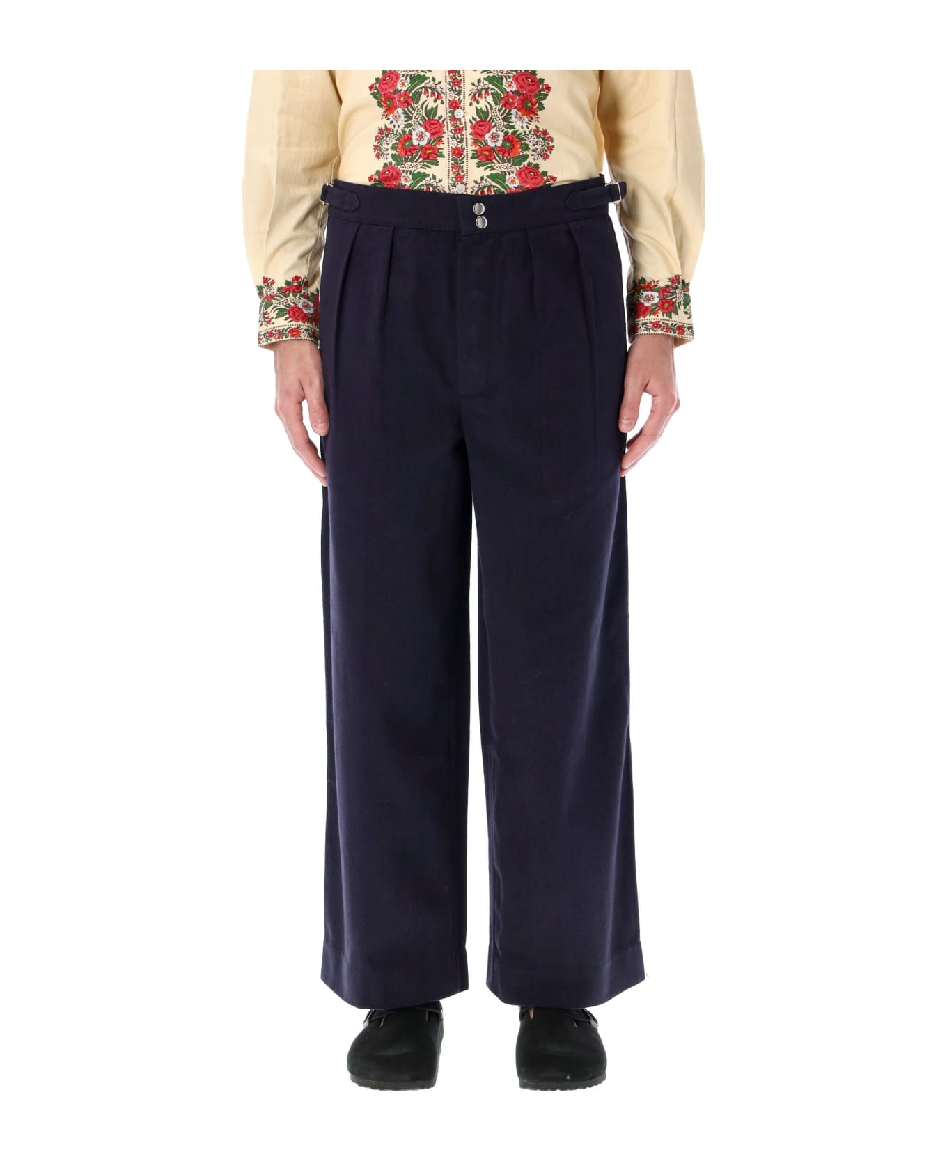Bode Wide Leg Snap Trousers Knee - MIDNIGHT NAVY