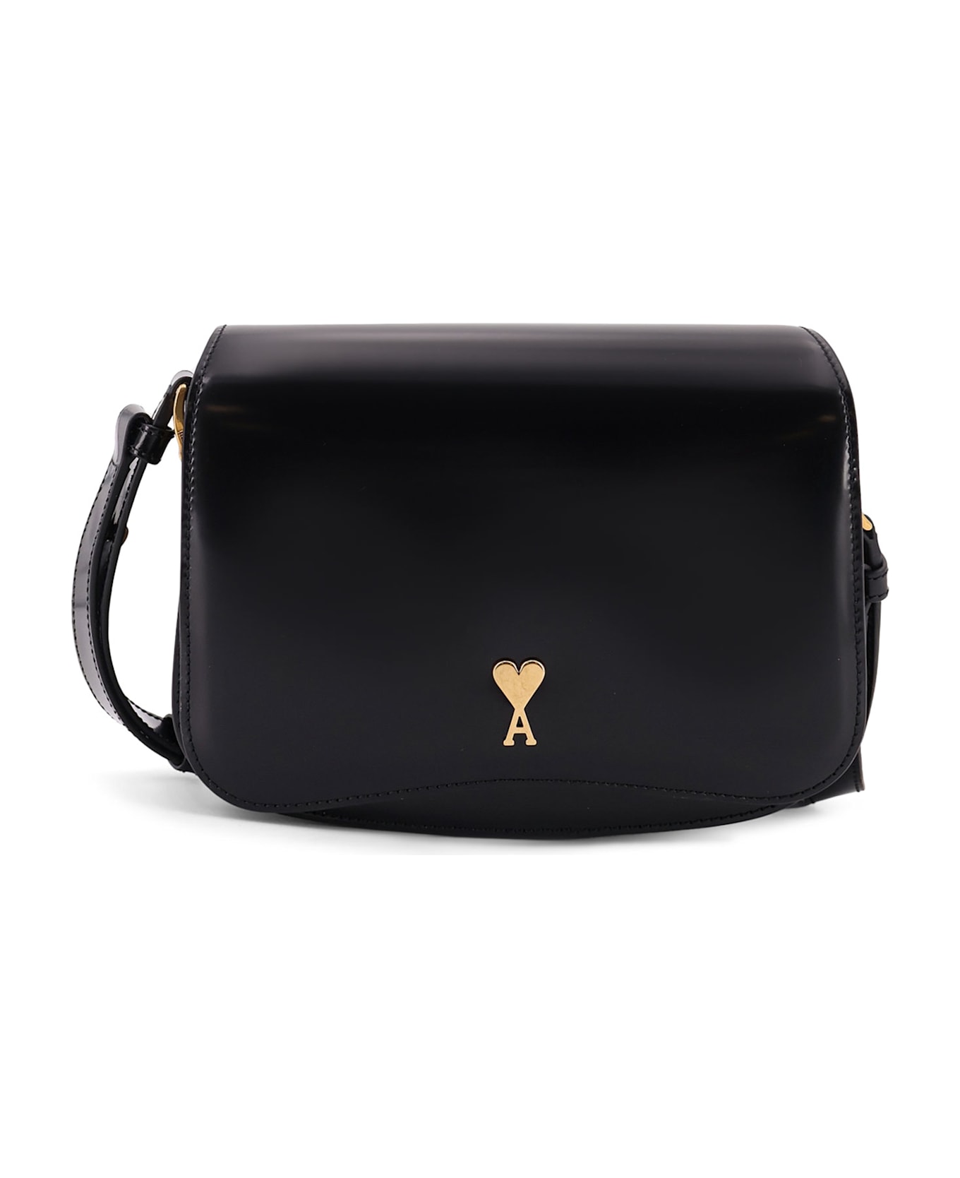 Ami Alexandre Mattiussi Leather Shoulder Bag With Logo Monogram - BLACK