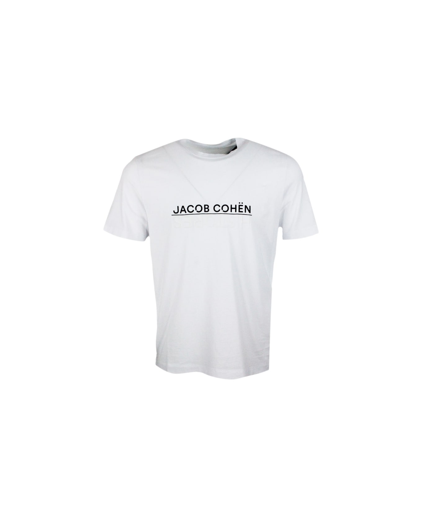 Jacob Cohen Histores Short-sleeved Crew-neck T.shirt In Stretch Cotton Jersey With Logo On The Chest - White シャツ