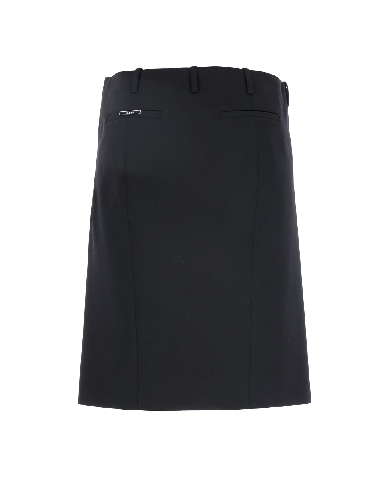 The Attico Black Skirt With Two Front Slits And Logo Plaque On The Rear In Wool Woman - Black