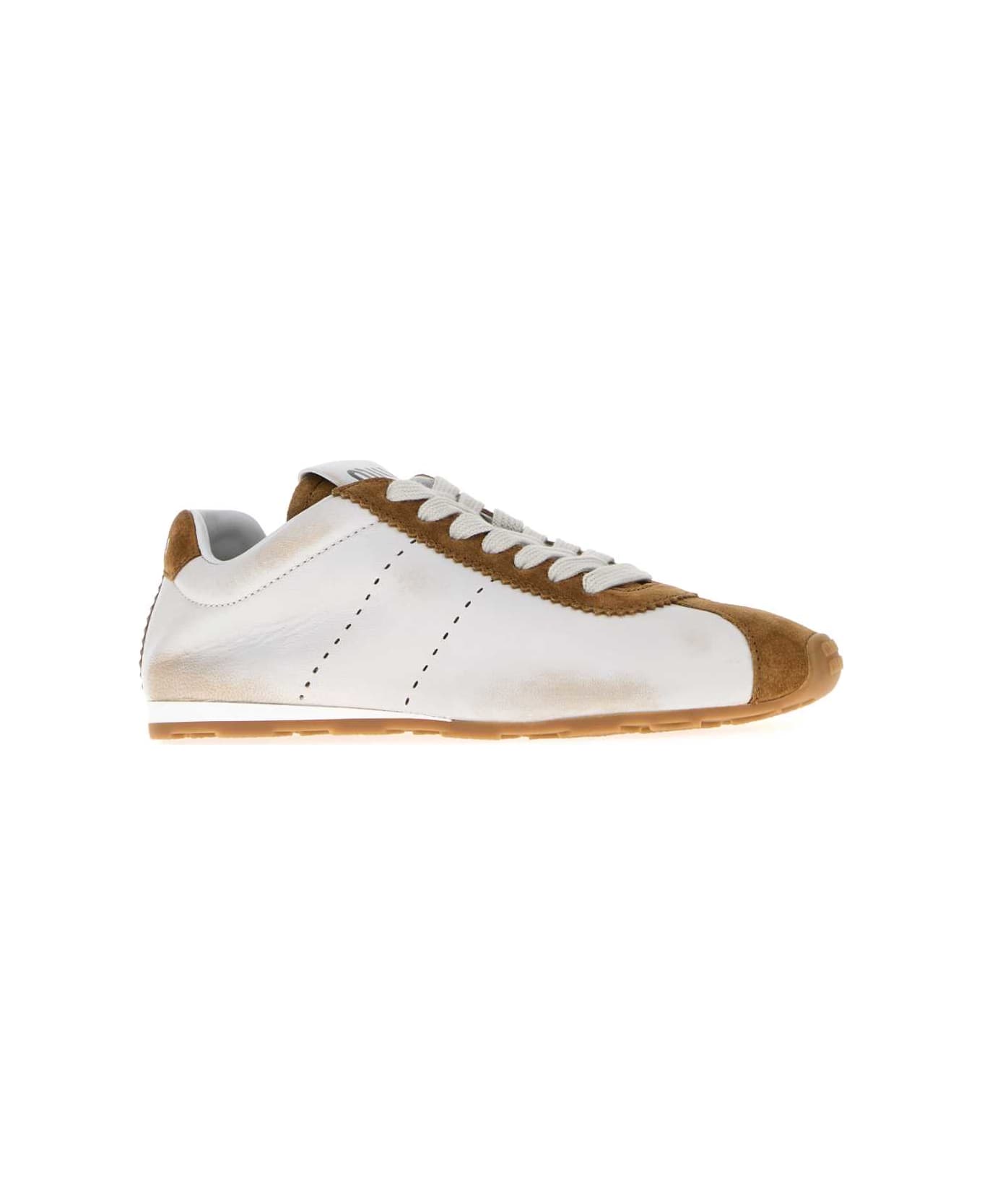 Miu Miu Two-tone Nappa Leather And Suede Sneakers - BIANCOCANNELLA