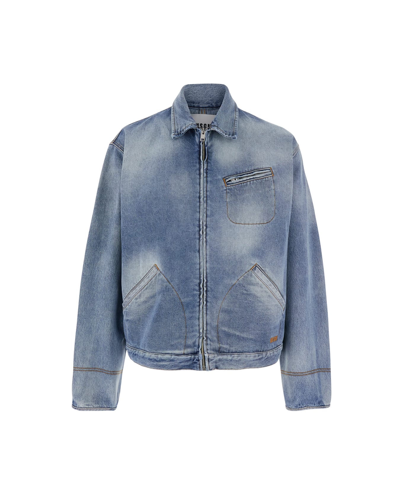 MSGM Jacket With Logo Embroidered On The Front - Blu