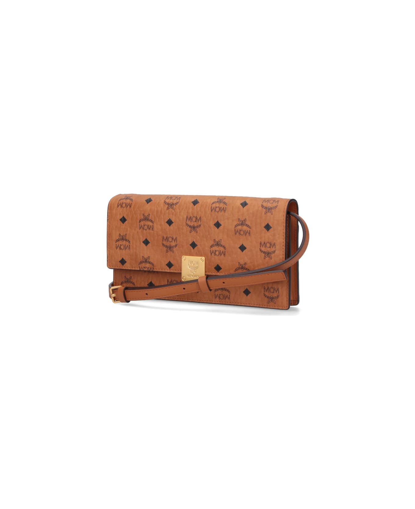 MCM Large Wallet With Logo Shoulder Strap - Brown