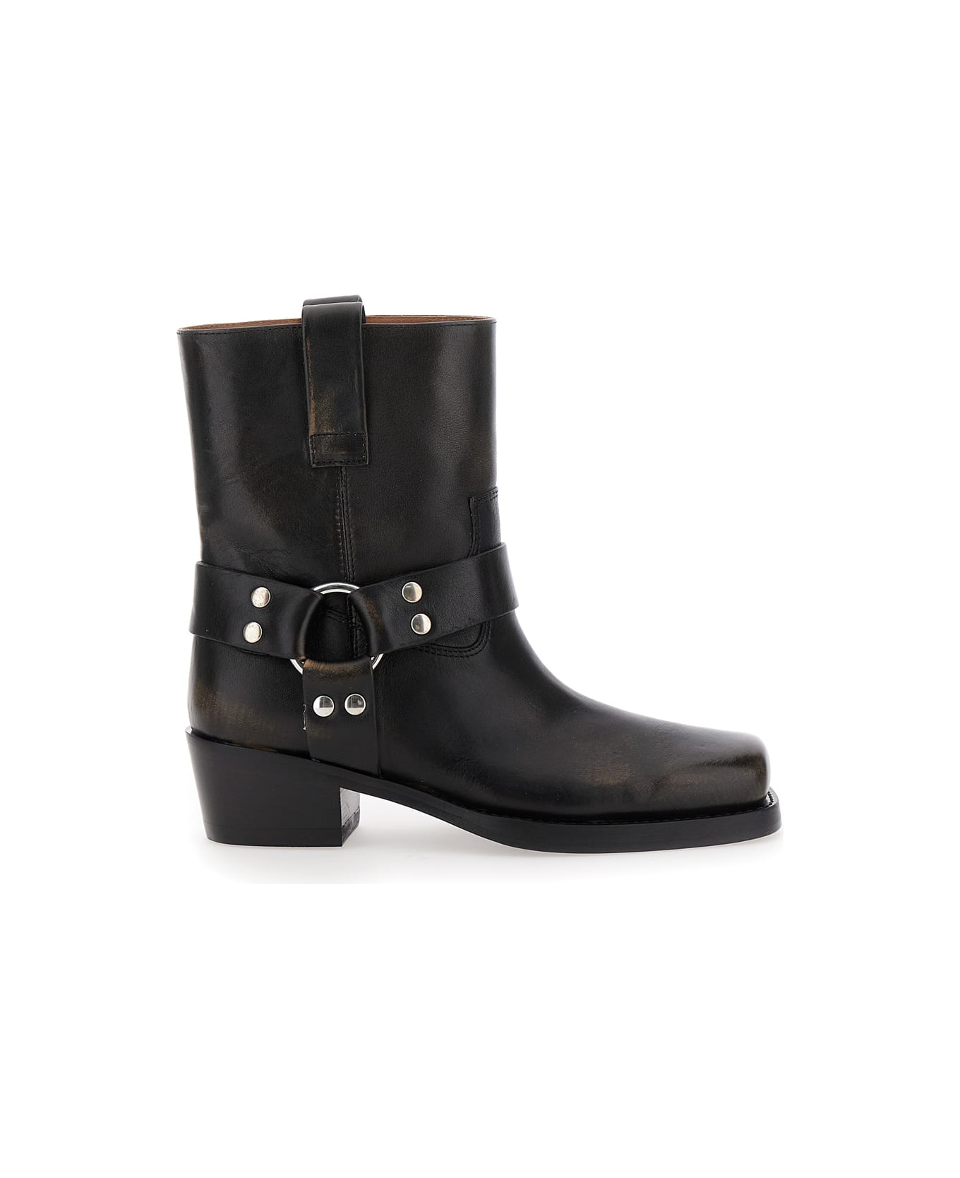 Paris Texas 'roxy' Black Western Style Ankle Boots With Brown Nuances In Leather Woman - Black