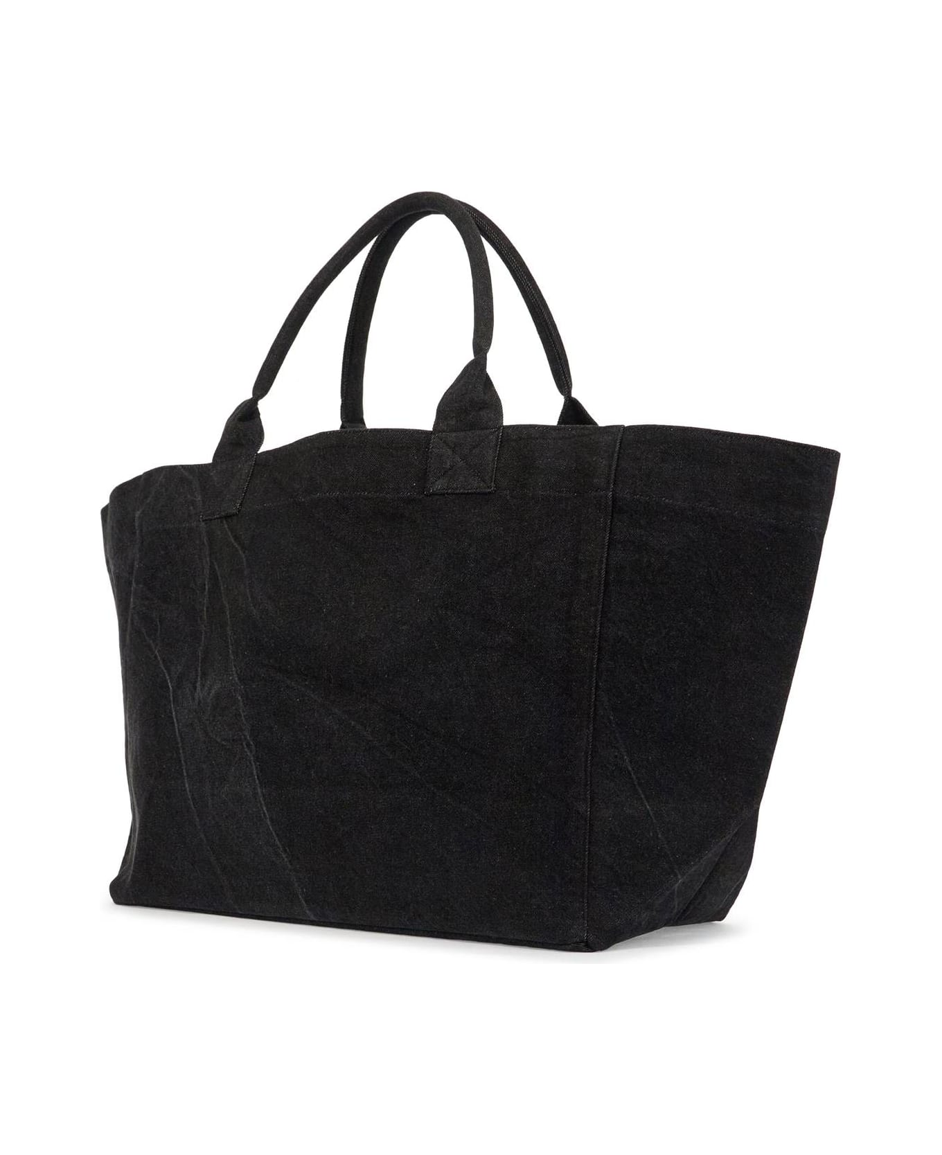 Ganni Denim Logo Tote Bag With 9 - BLACK (Black)
