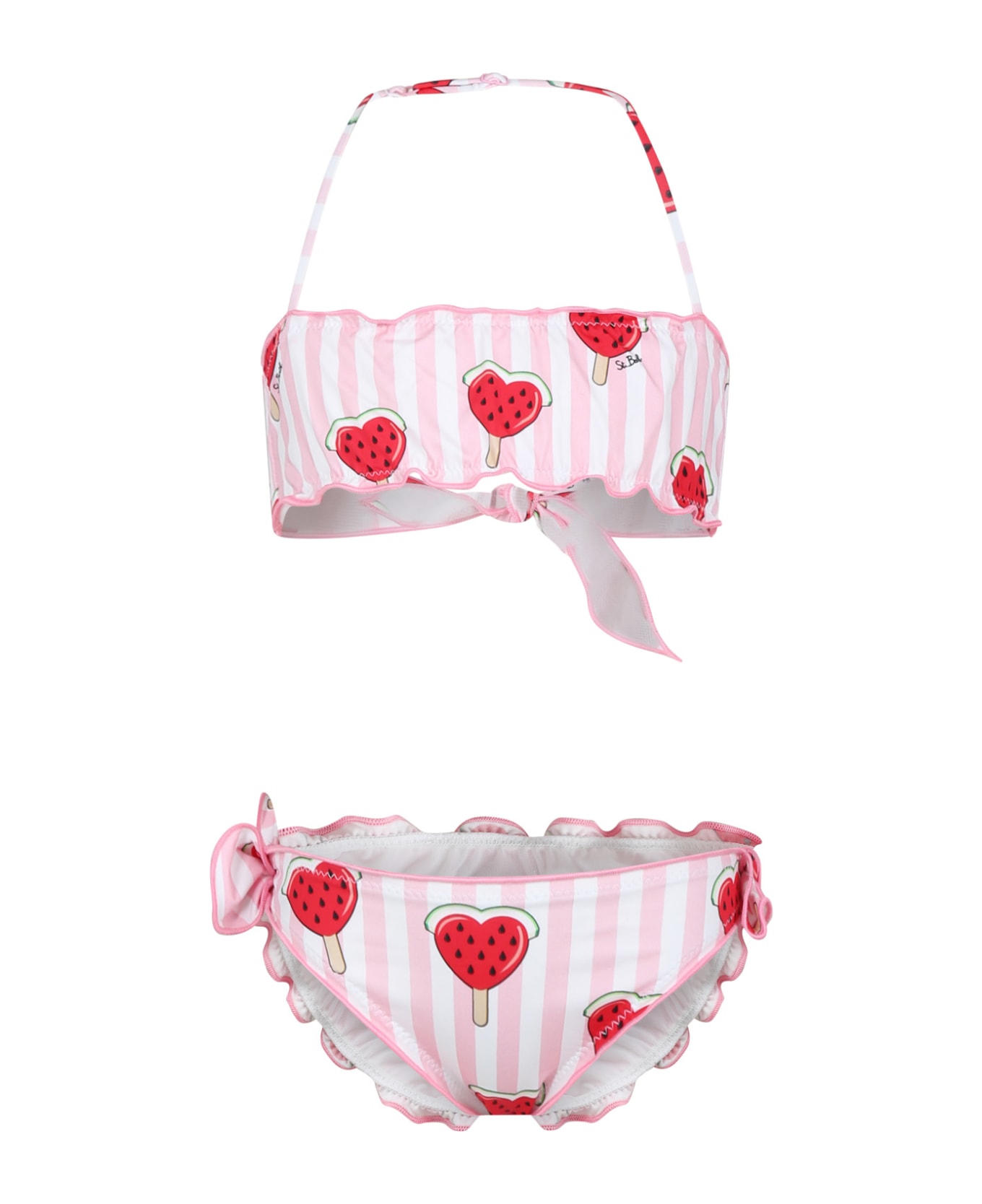 MC2 Saint Barth Pink Bikini For Girl With Strawberries And Hearts - Pink 水着