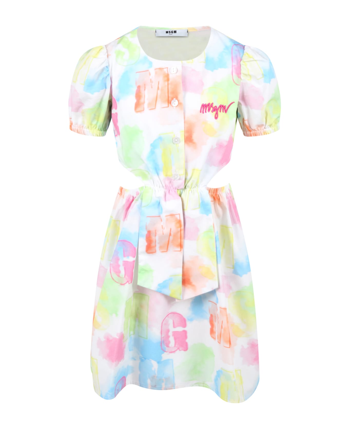 MSGM White Dress For Girl With Logos - Multicolor ワンピース＆ドレス