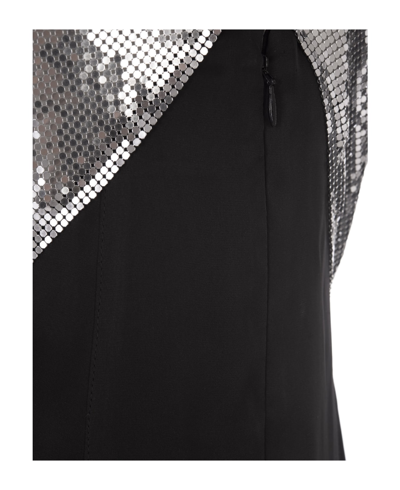 Paco Rabanne Mini Dress In Black Jersey And Silver Mesh - Black