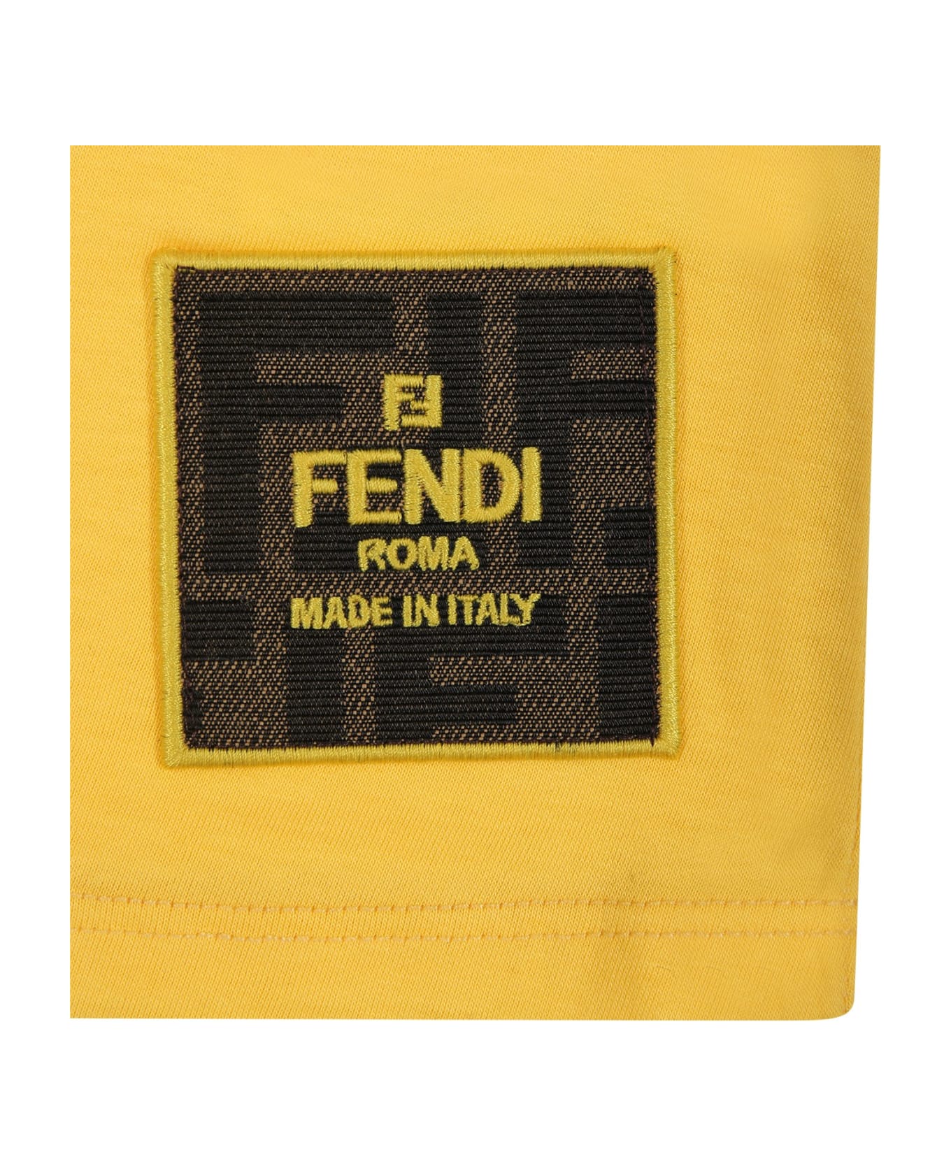 Fendi White T-shirt For Baby Boy With Logo - Yellow Tシャツ＆ポロシャツ