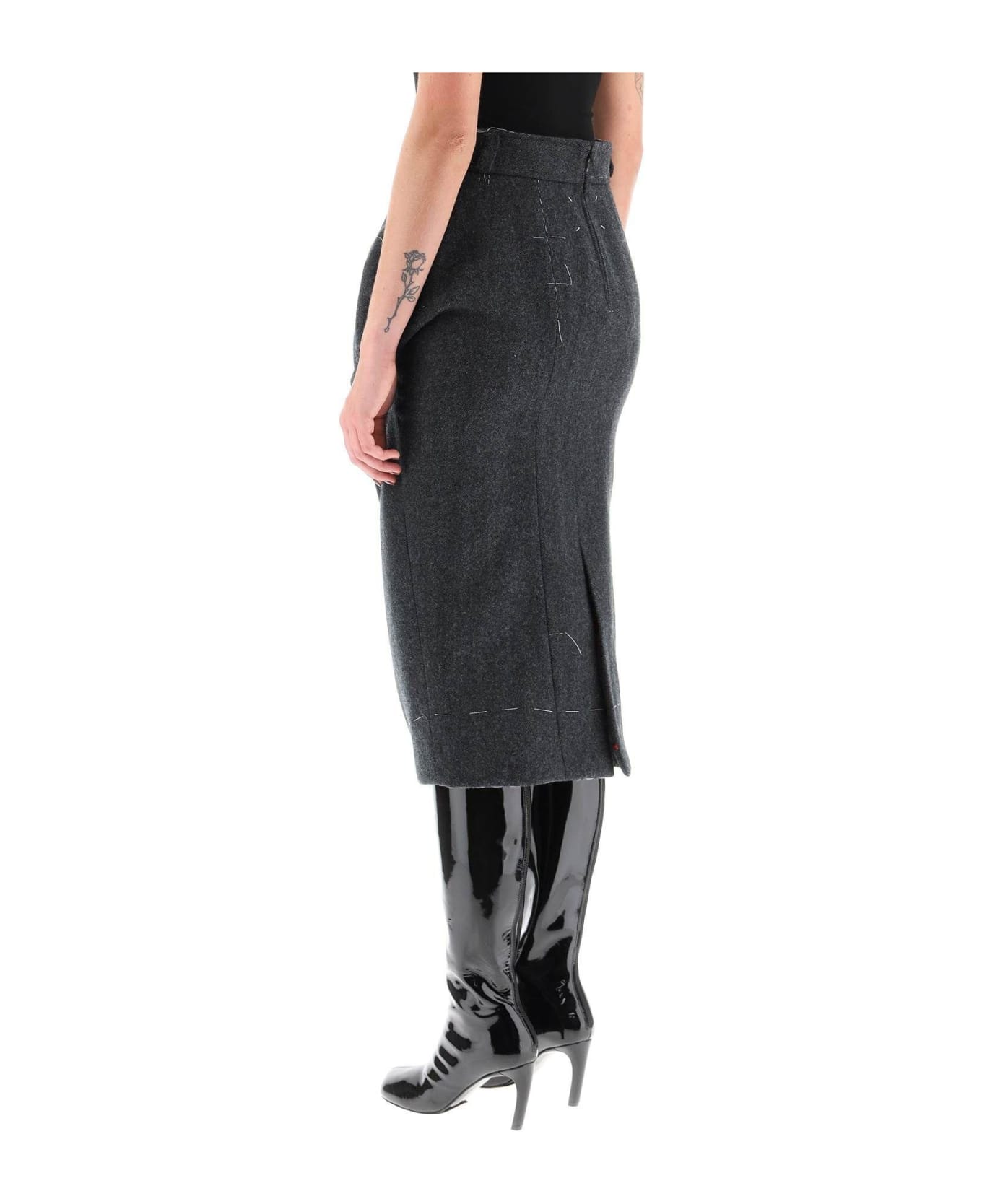 Maison Margiela Wool Midi Skirt With Stitching - GREY
