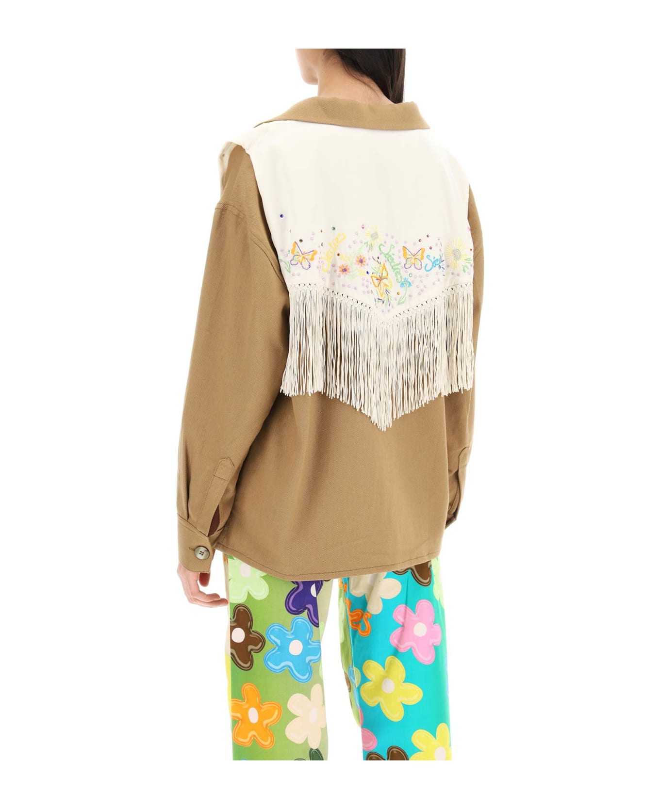 SIEDRES Overshirt With Embroidered Fringed Panel - MULTI (Brown) ジャケット