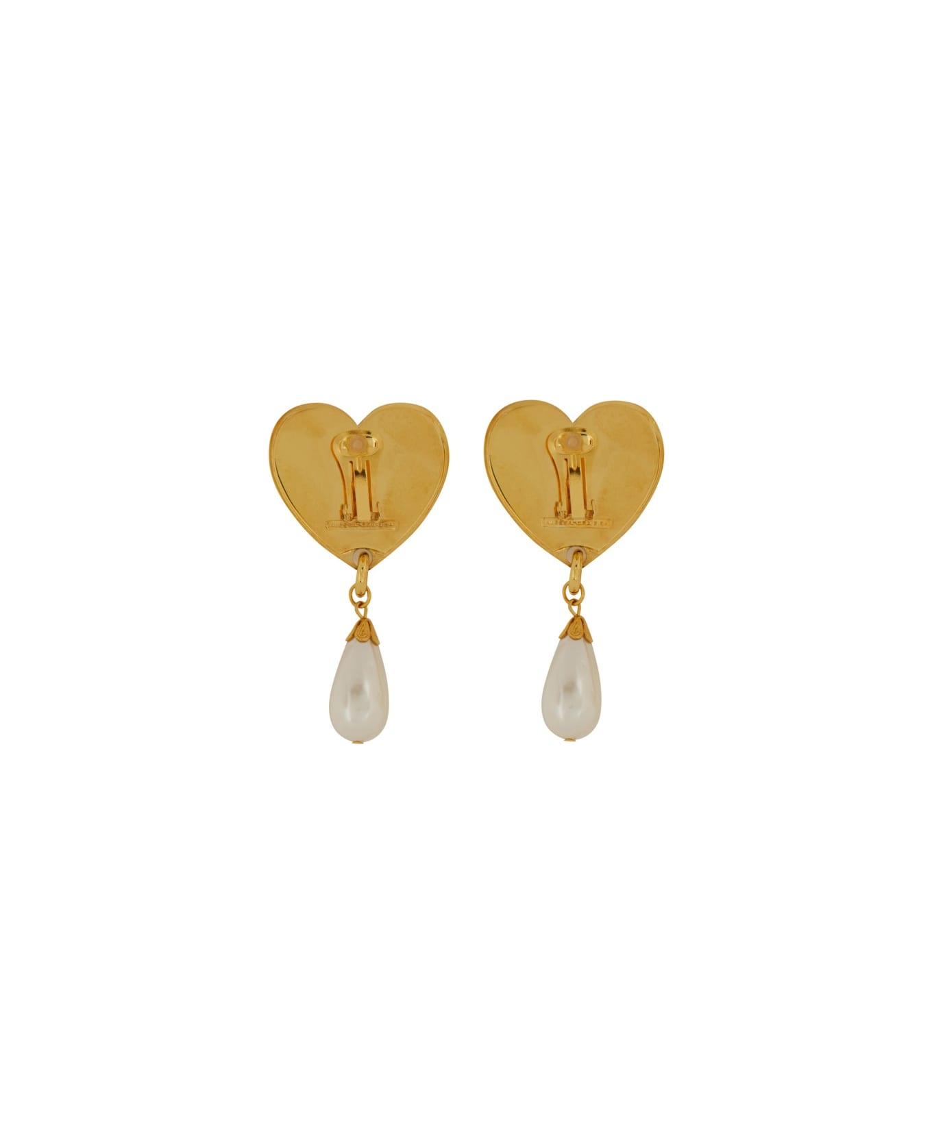 Alessandra Rich Metal Heart Earrings With Crystals - GOLD
