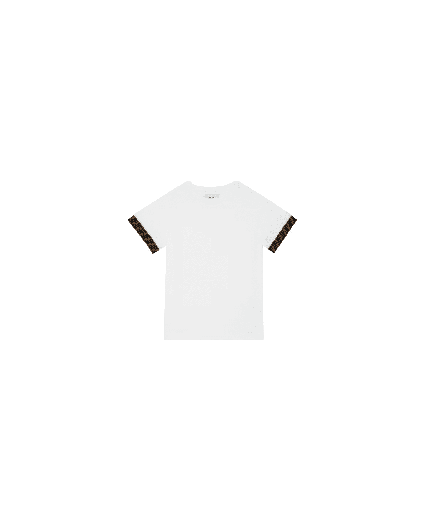 Fendi White T-shirt With Ff Tape On Sleeves - White