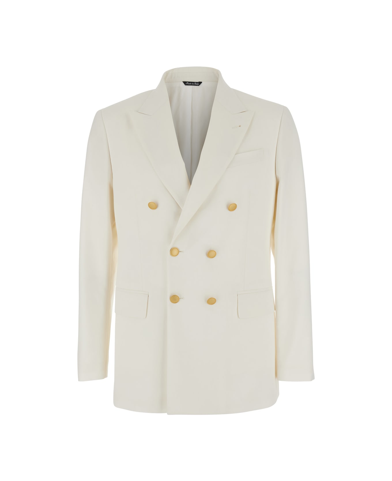 Reveres 1949 White Double Breasted Jacket With Peak Lapels In Virgin Wool And Cotton Blend Woman - White